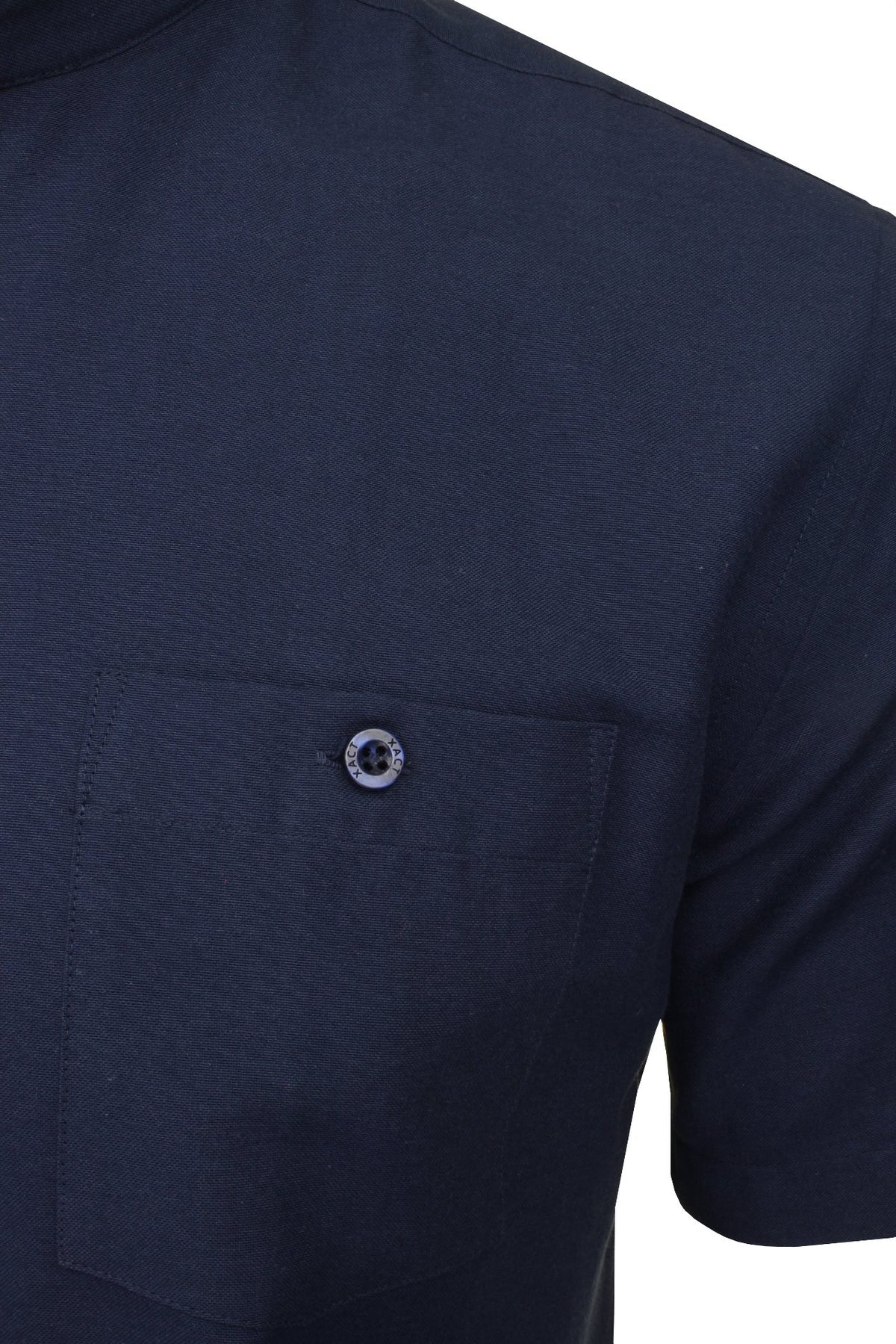Xact Men's Grandad Collar Oxford Shirt Slim Fit Short Sleeved, 02, Xsh1022, Dark Navy