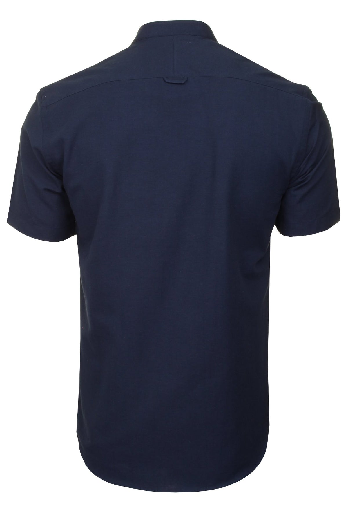 Xact Men's Grandad Collar Oxford Shirt Slim Fit Short Sleeved, 03, Xsh1022, Dark Navy