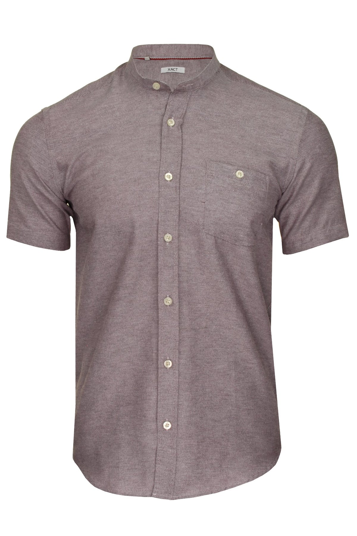 Xact Men's Grandad Collar Oxford Shirt Slim Fit Short Sleeved, 01, Xsh1022, Light Burgundy