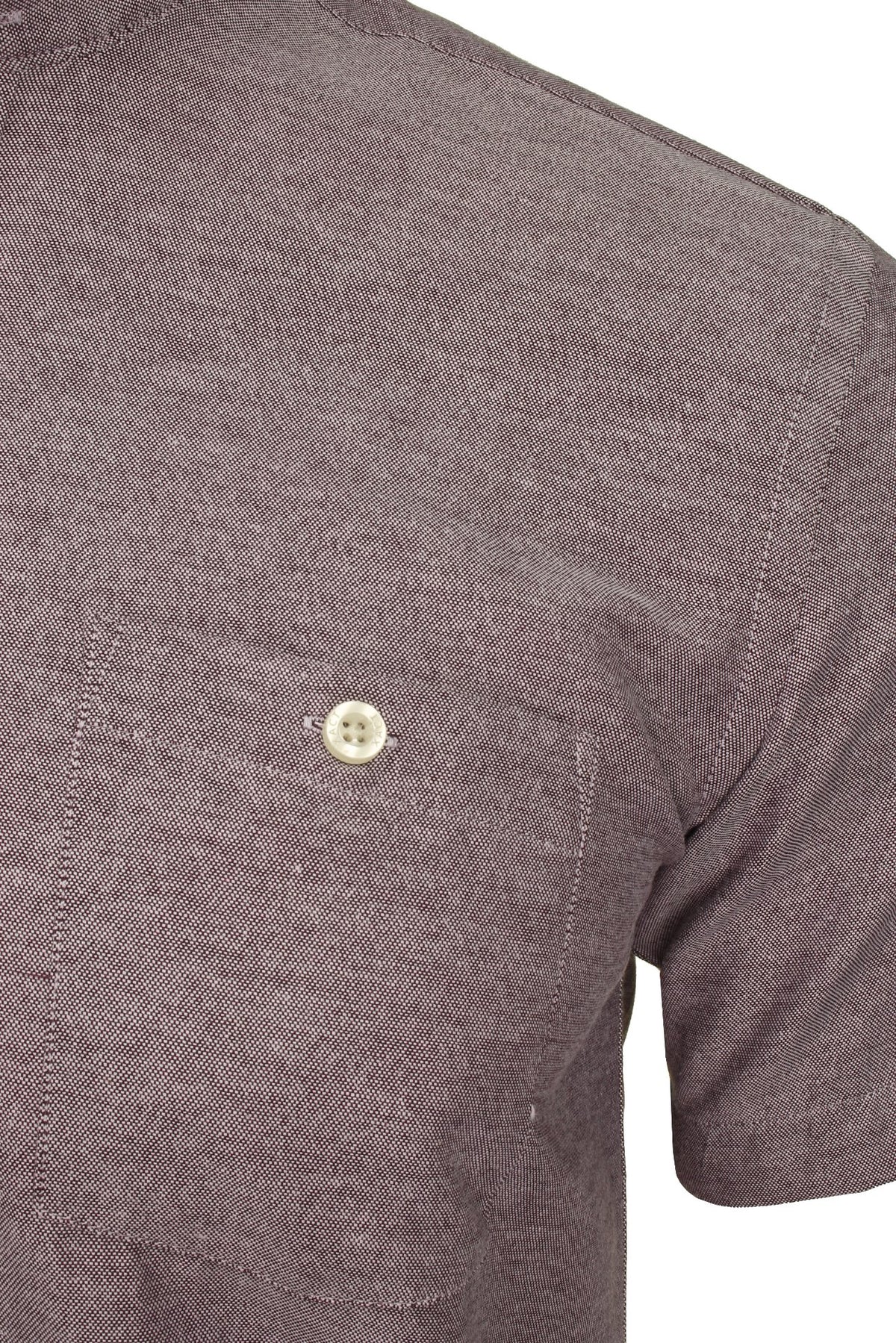 Xact Men's Grandad Collar Oxford Shirt Slim Fit Short Sleeved, 02, Xsh1022, Light Burgundy
