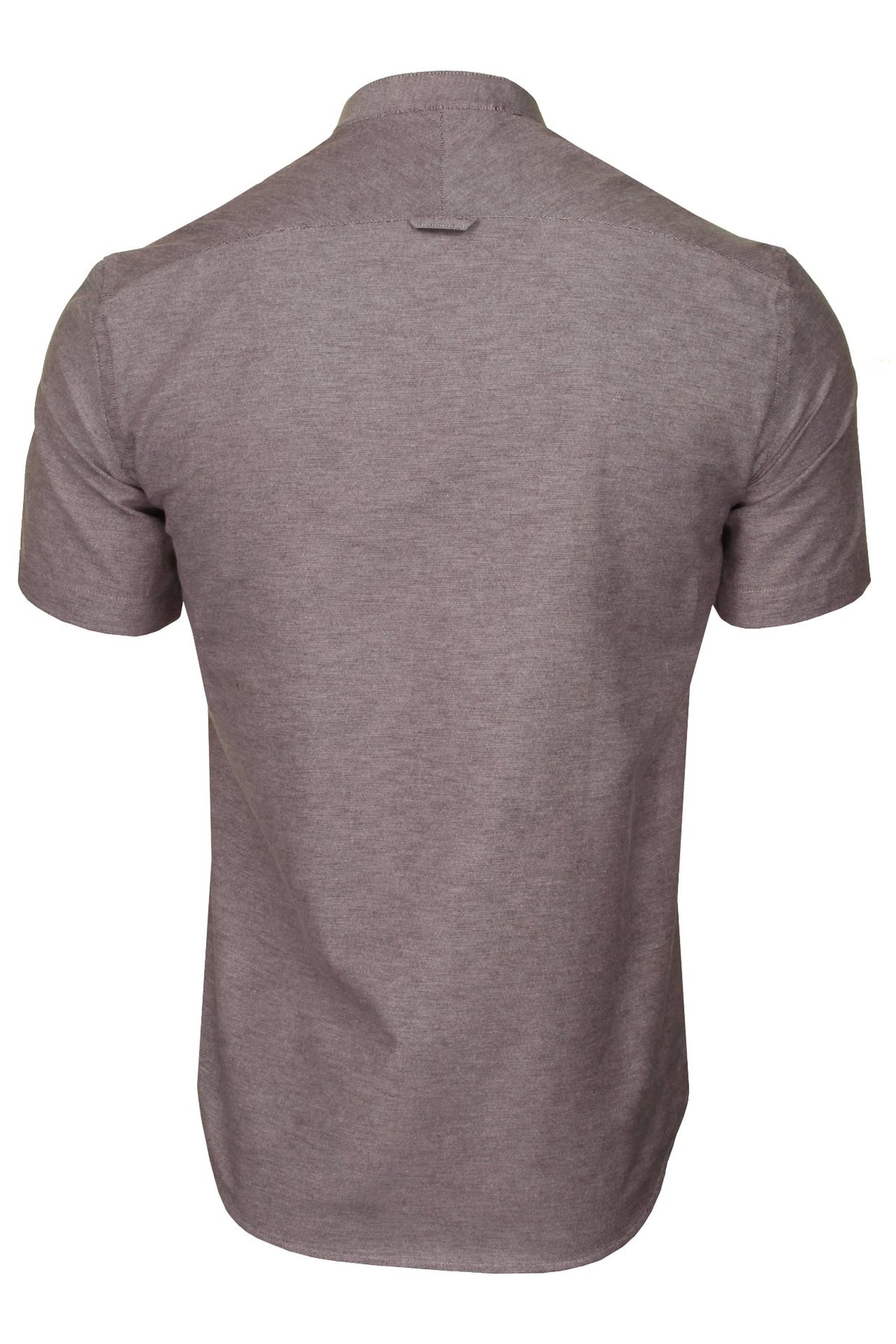Xact Men's Grandad Collar Oxford Shirt Slim Fit Short Sleeved, 03, Xsh1022, Light Burgundy