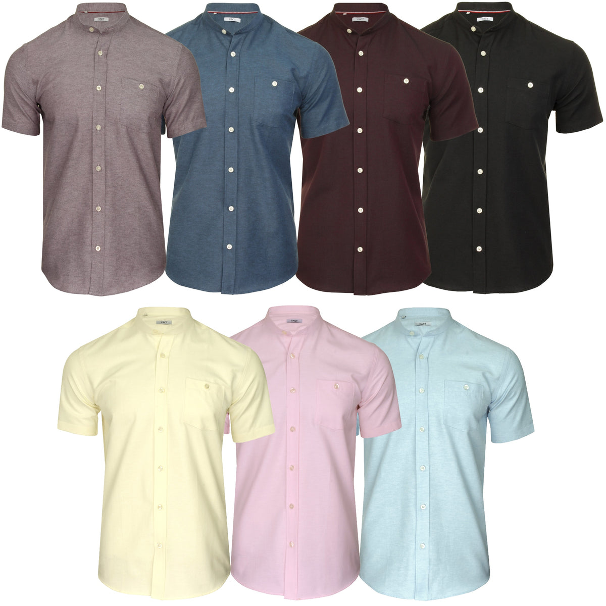 Xact Men's Grandad Collar Oxford Shirt Slim Fit Short Sleeved, 01, Xsh1022