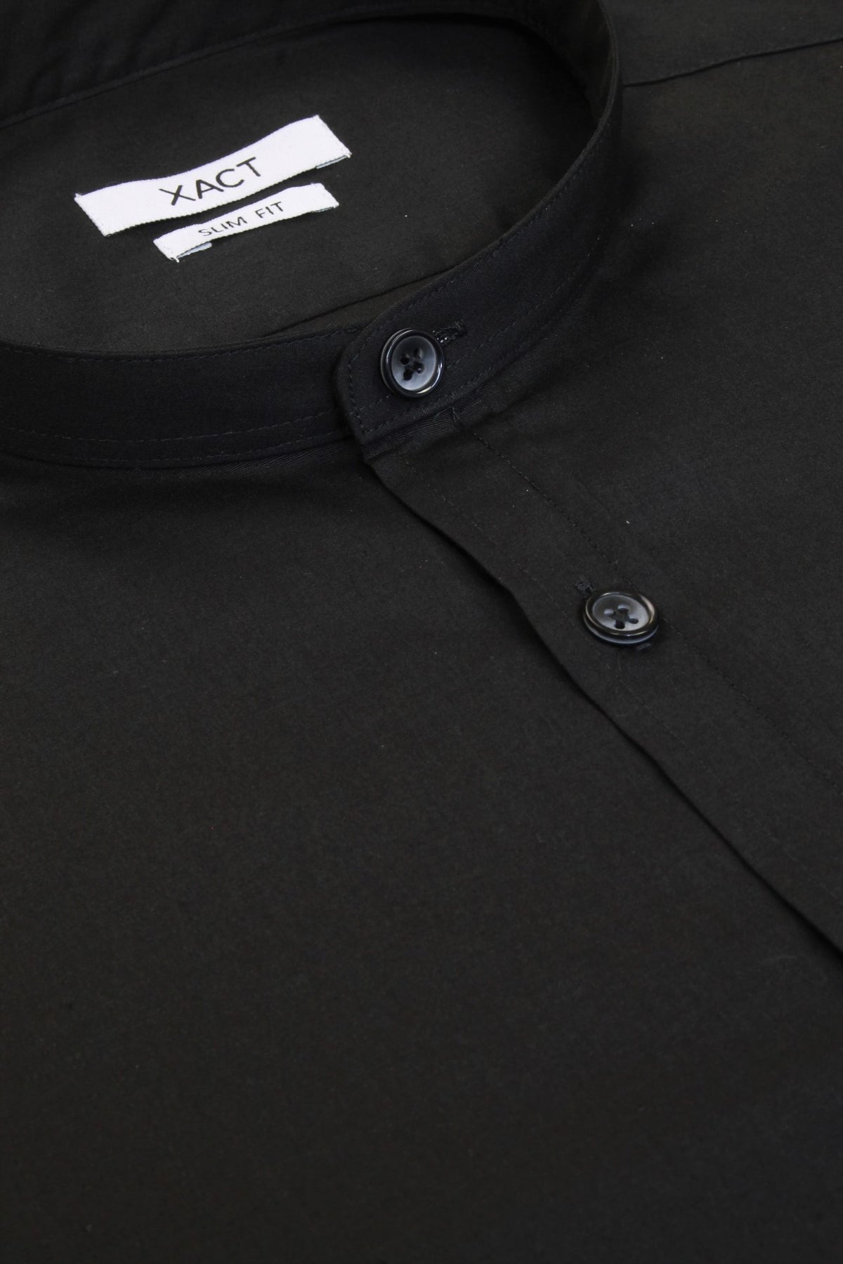Xact Mens Grandad Collar Poplin Shirt Nehru - Short Sleeved - Slim Fit, 04, Xsh1069, Black