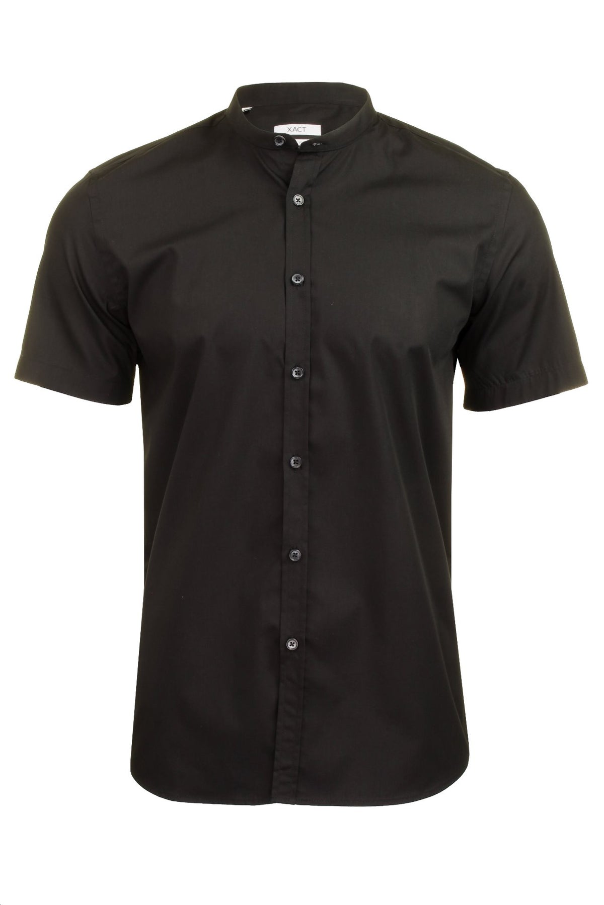 Xact Mens Grandad Collar Poplin Shirt Nehru - Short Sleeved - Slim Fit, 01, Xsh1069, Black