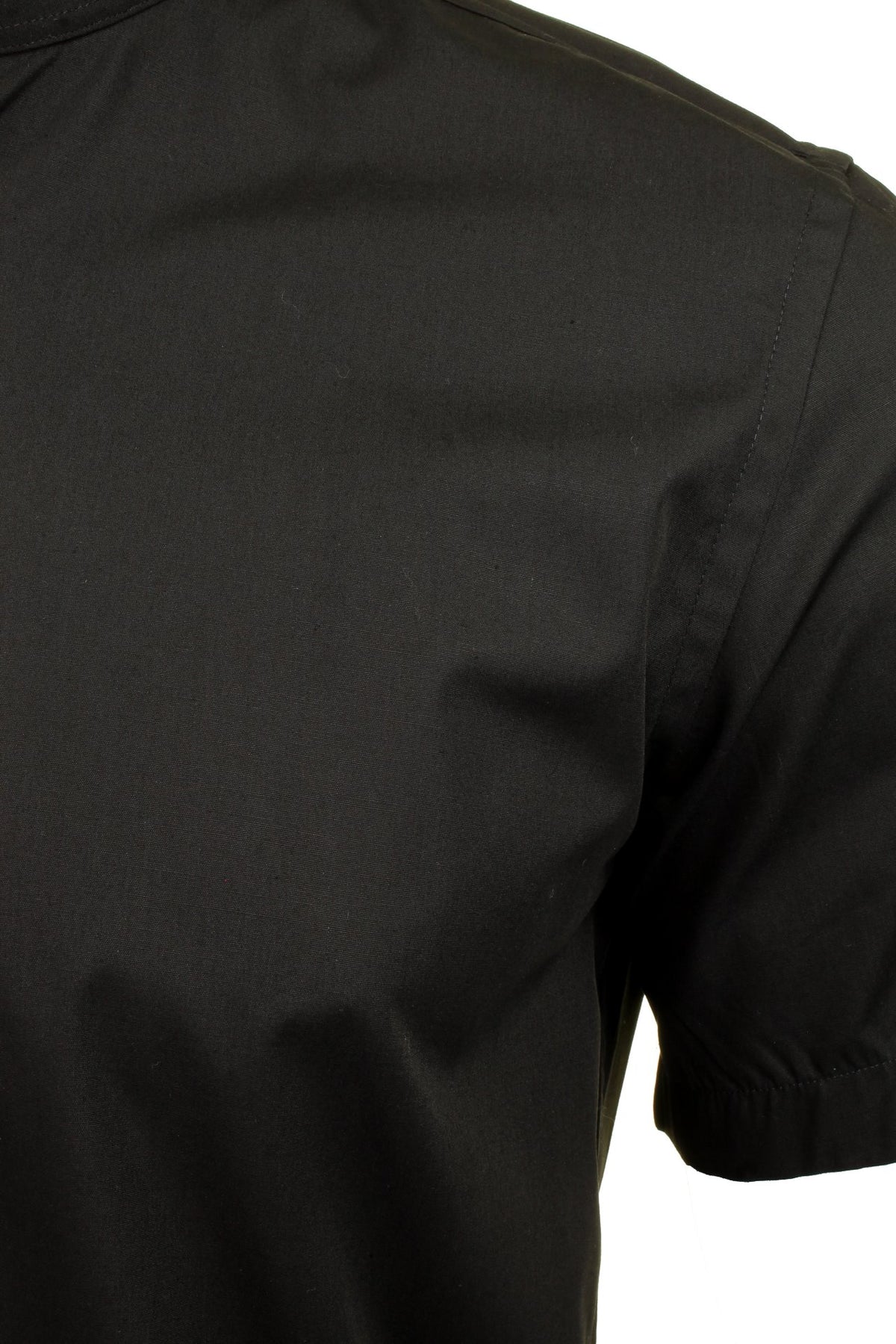 Xact Mens Grandad Collar Poplin Shirt Nehru - Short Sleeved - Slim Fit, 02, Xsh1069, Black