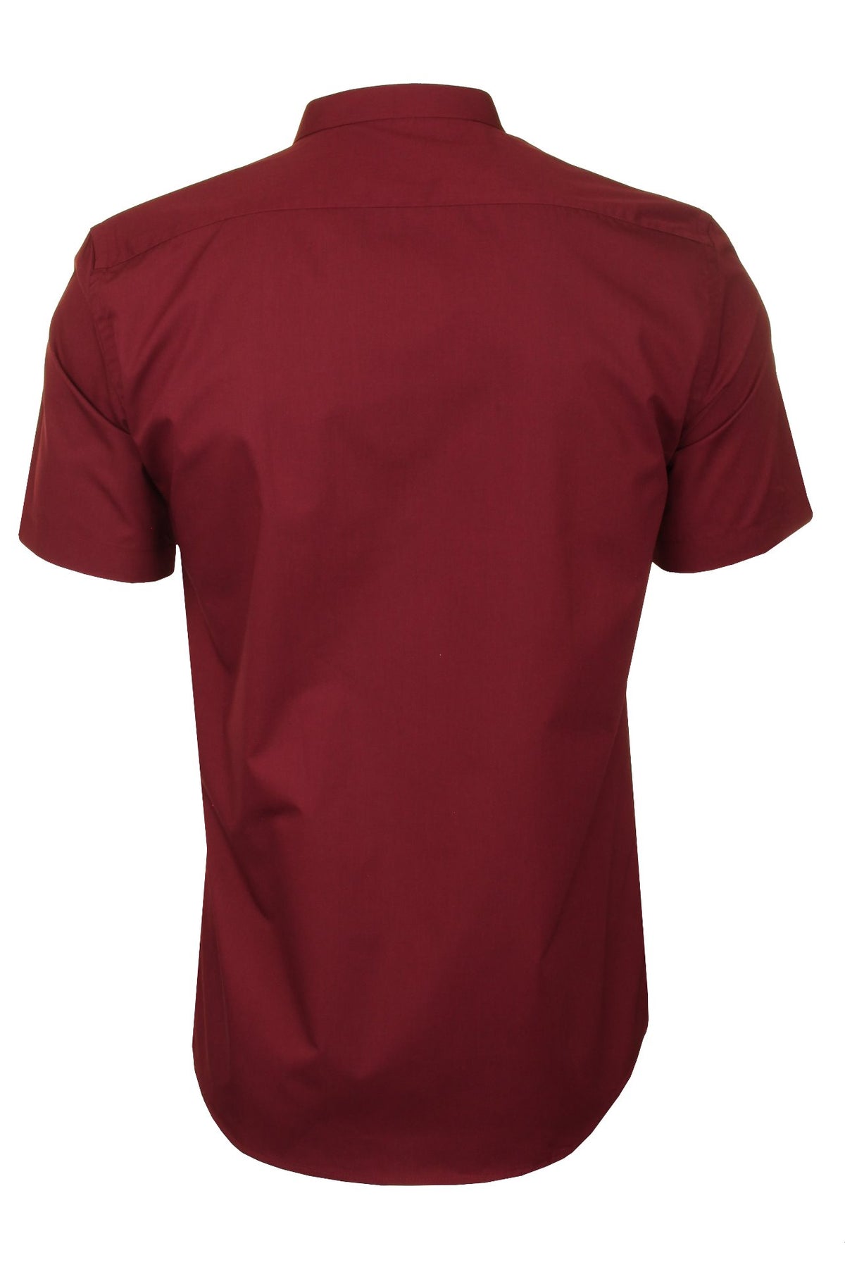 Xact Mens Grandad Collar Poplin Shirt Nehru - Short Sleeved - Slim Fit, 03, Xsh1069, Burgundy