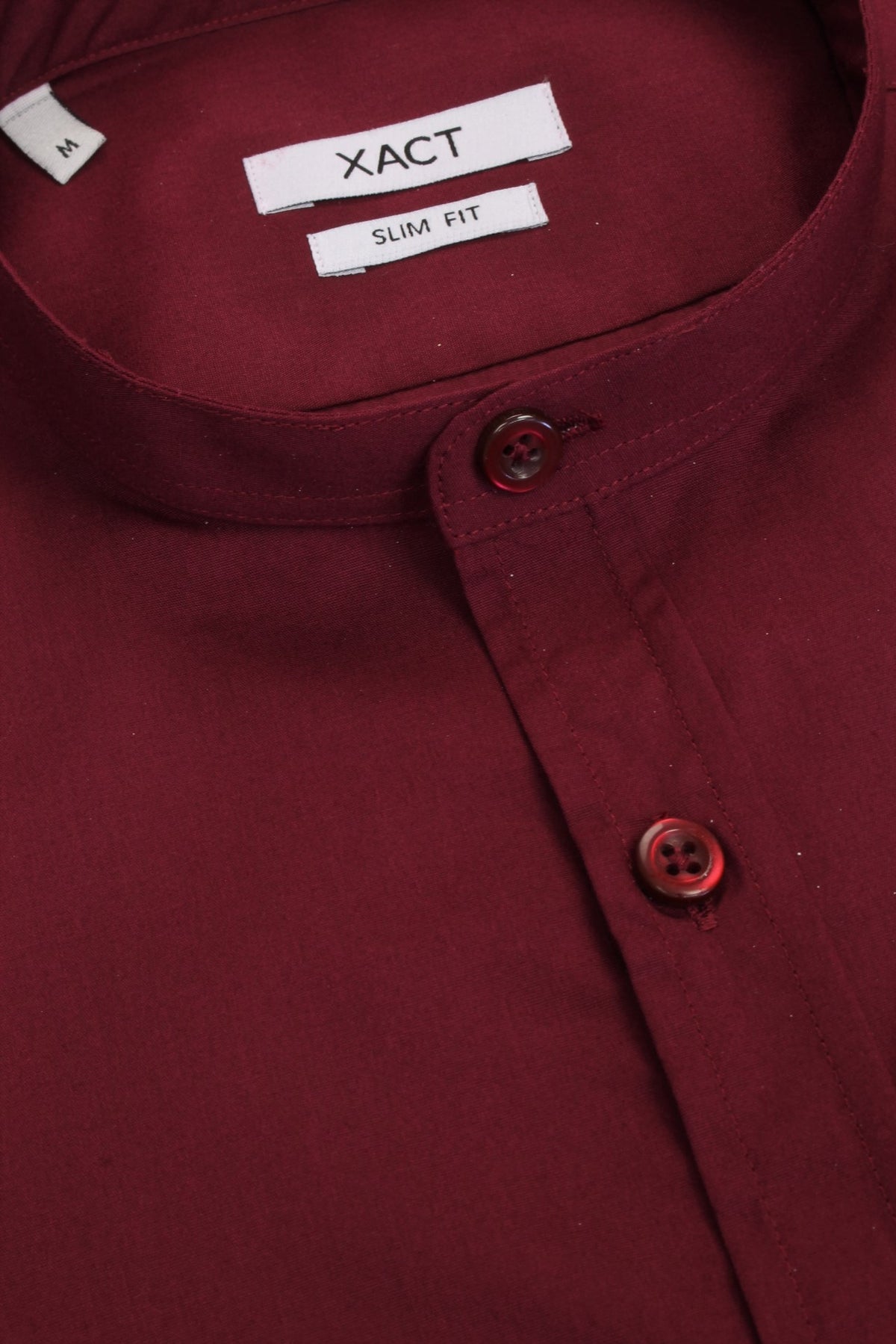 Xact Mens Grandad Collar Poplin Shirt Nehru - Short Sleeved - Slim Fit, 04, Xsh1069, Burgundy