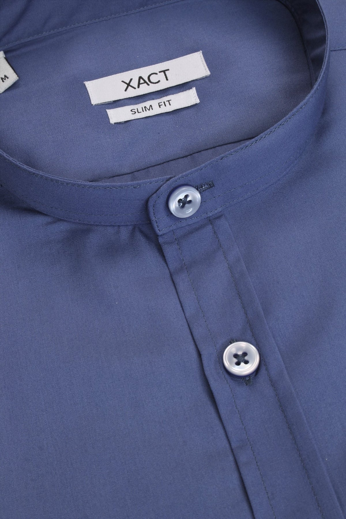 Xact Mens Grandad Collar Poplin Shirt Nehru - Short Sleeved - Slim Fit, 04, Xsh1069, Dusky Blue