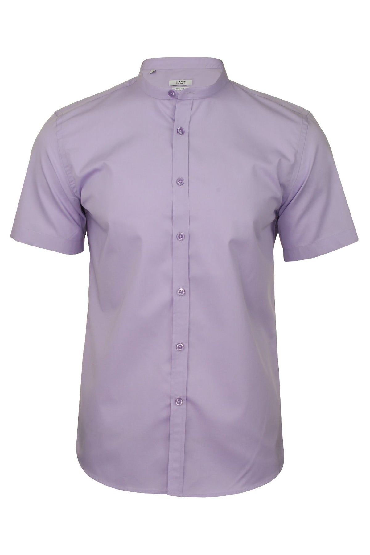 Xact Mens Grandad Collar Poplin Shirt Nehru - Short Sleeved - Slim Fit, 01, Xsh1069, Lilac