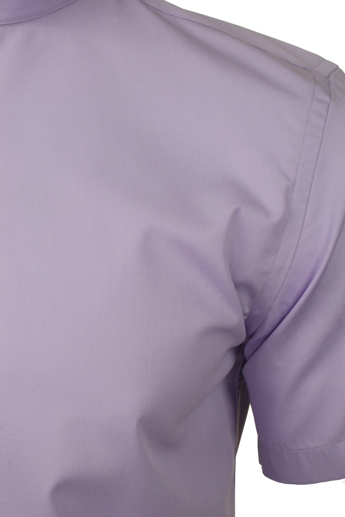 Xact Mens Grandad Collar Poplin Shirt Nehru - Short Sleeved - Slim Fit, 02, Xsh1069, Lilac