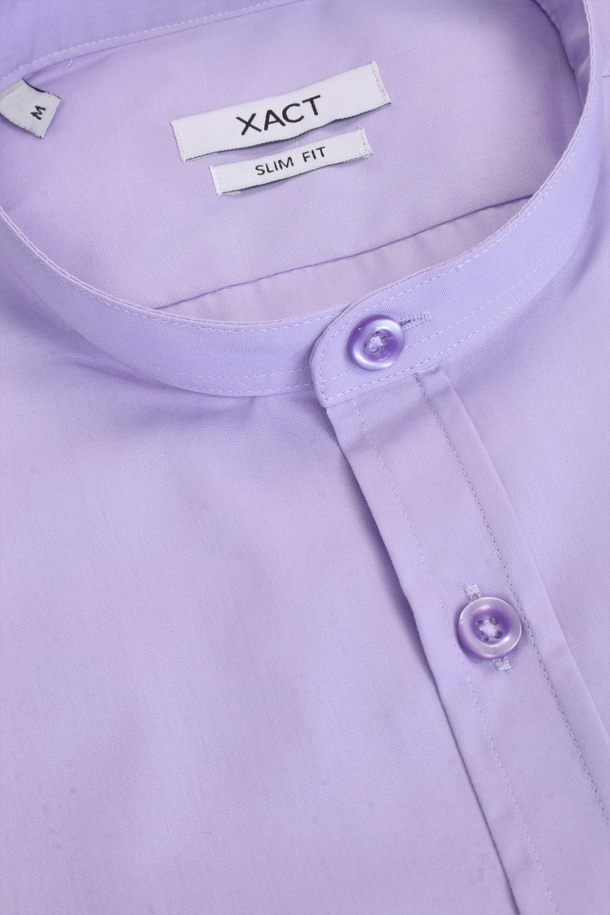 Xact Mens Grandad Collar Poplin Shirt Nehru - Short Sleeved - Slim Fit, 04, Xsh1069, Lilac