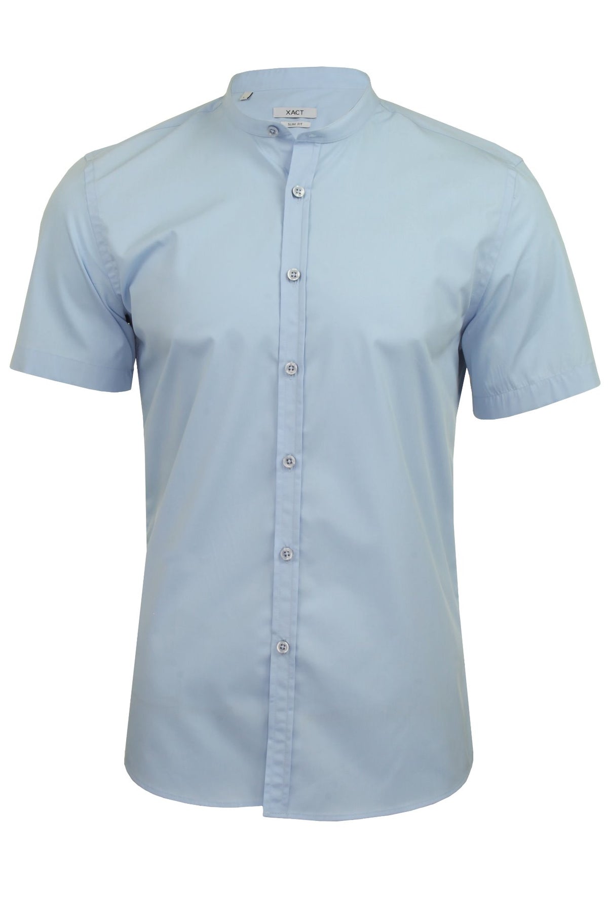 Xact Mens Grandad Collar Poplin Shirt Nehru - Short Sleeved - Slim Fit, 01, Xsh1069, Sky Blue