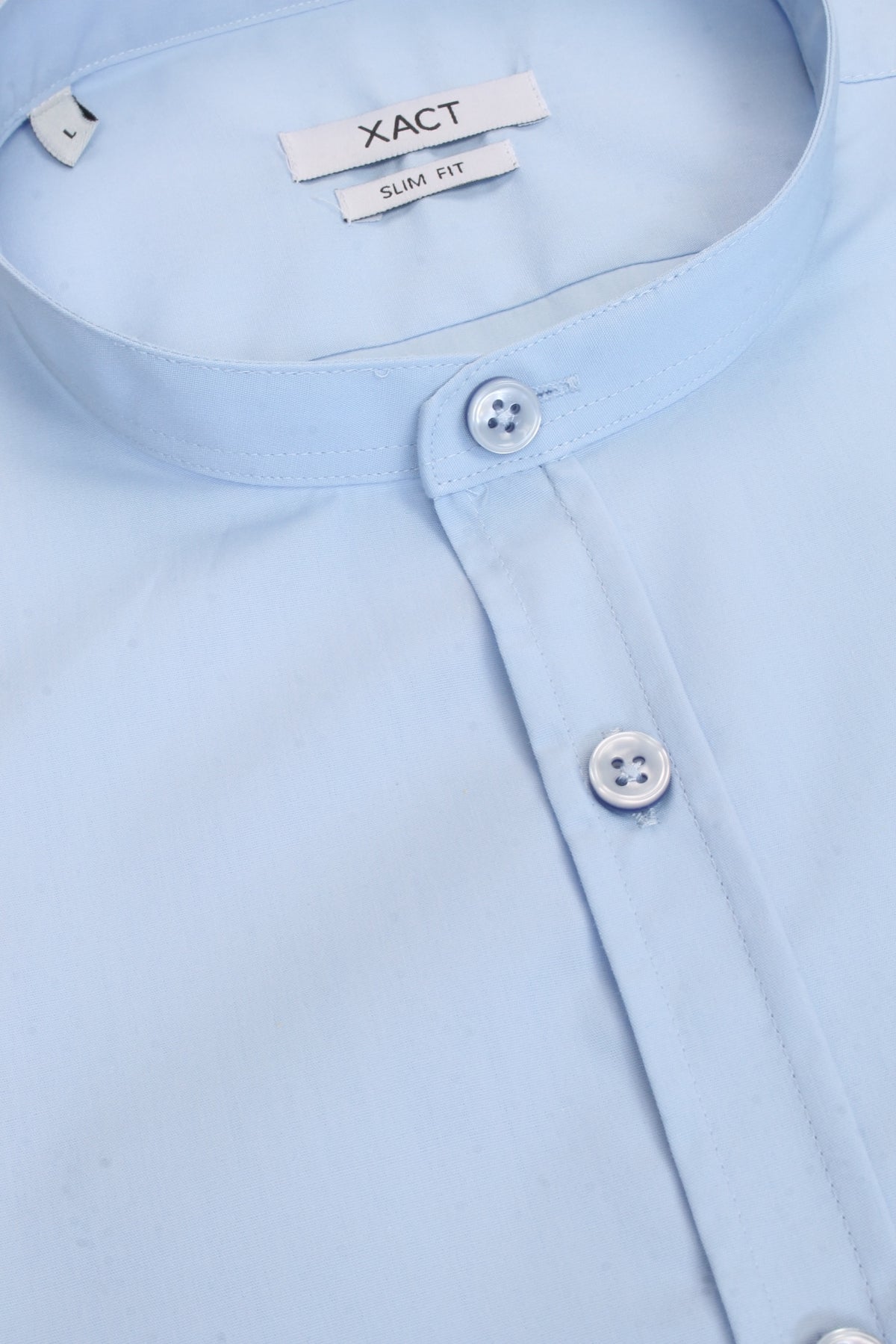 Xact Mens Grandad Collar Poplin Shirt Nehru - Short Sleeved - Slim Fit, 04, Xsh1069, Sky Blue
