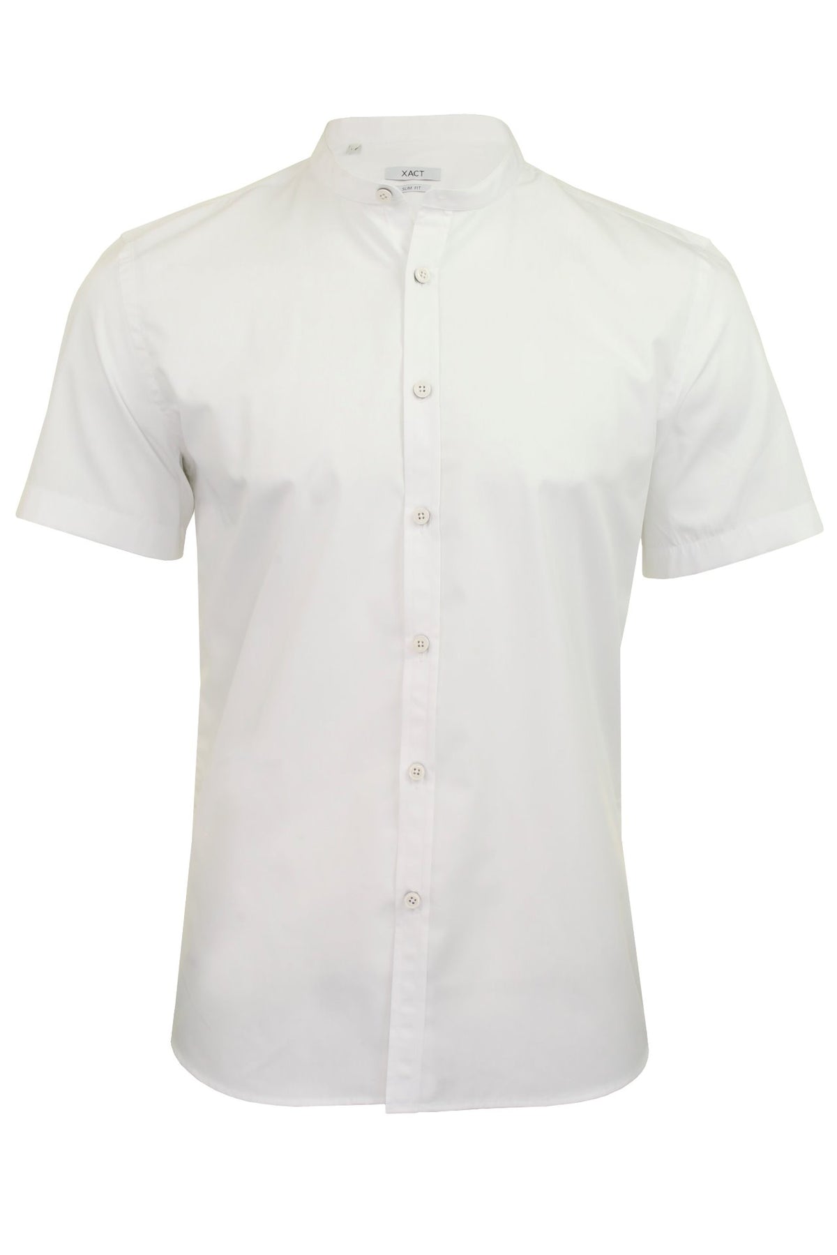 Xact Mens Grandad Collar Poplin Shirt Nehru - Short Sleeved - Slim Fit, 01, Xsh1069, White