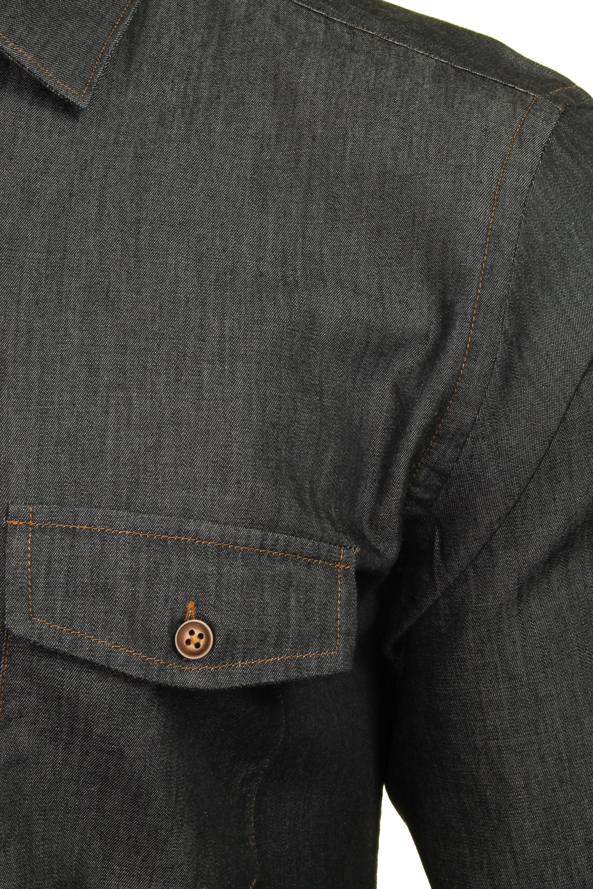 Xact Mens Long Sleeved Denim Shirt - Slim Fit, 02, Xsh1074, Black