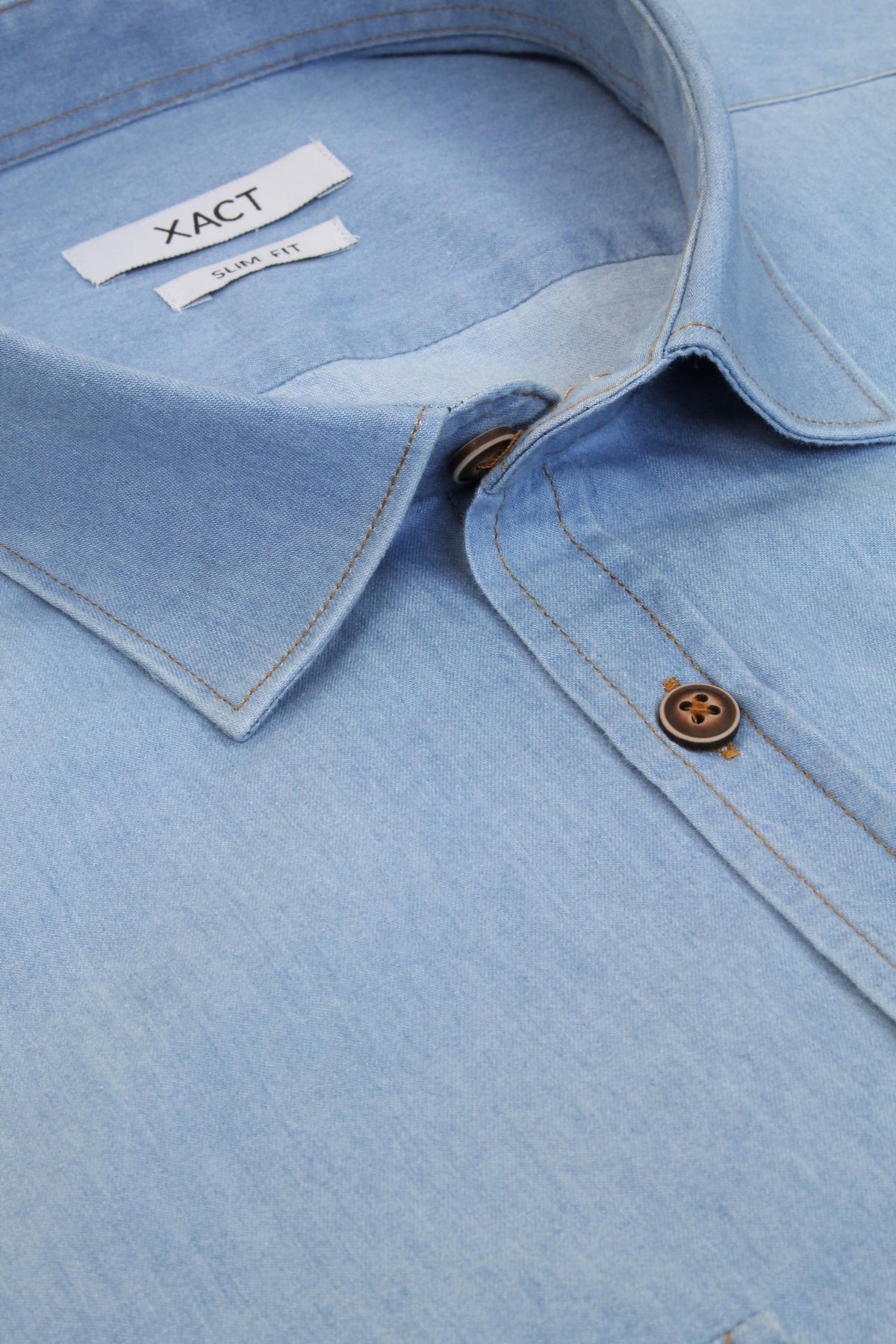 Xact Mens Long Sleeved Denim Shirt - Slim Fit, 04, Xsh1074, Blue