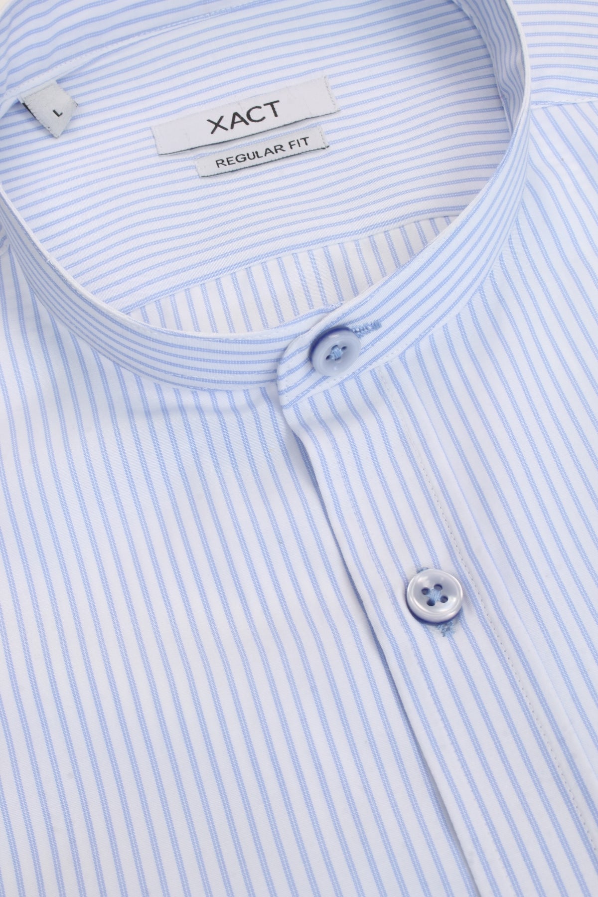 Xact Mens Stripe Grandad Shirt - Long Sleeved, 04, Xsh1078, Light Blue Stripe