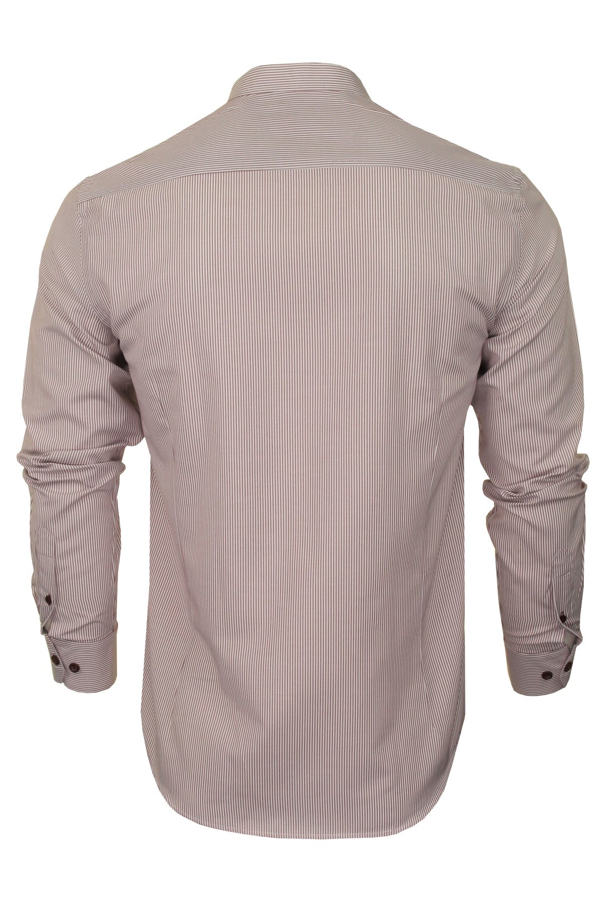 Xact Mens Stripe Grandad Shirt - Long Sleeved, 03, Xsh1078, Burgundy Stripe