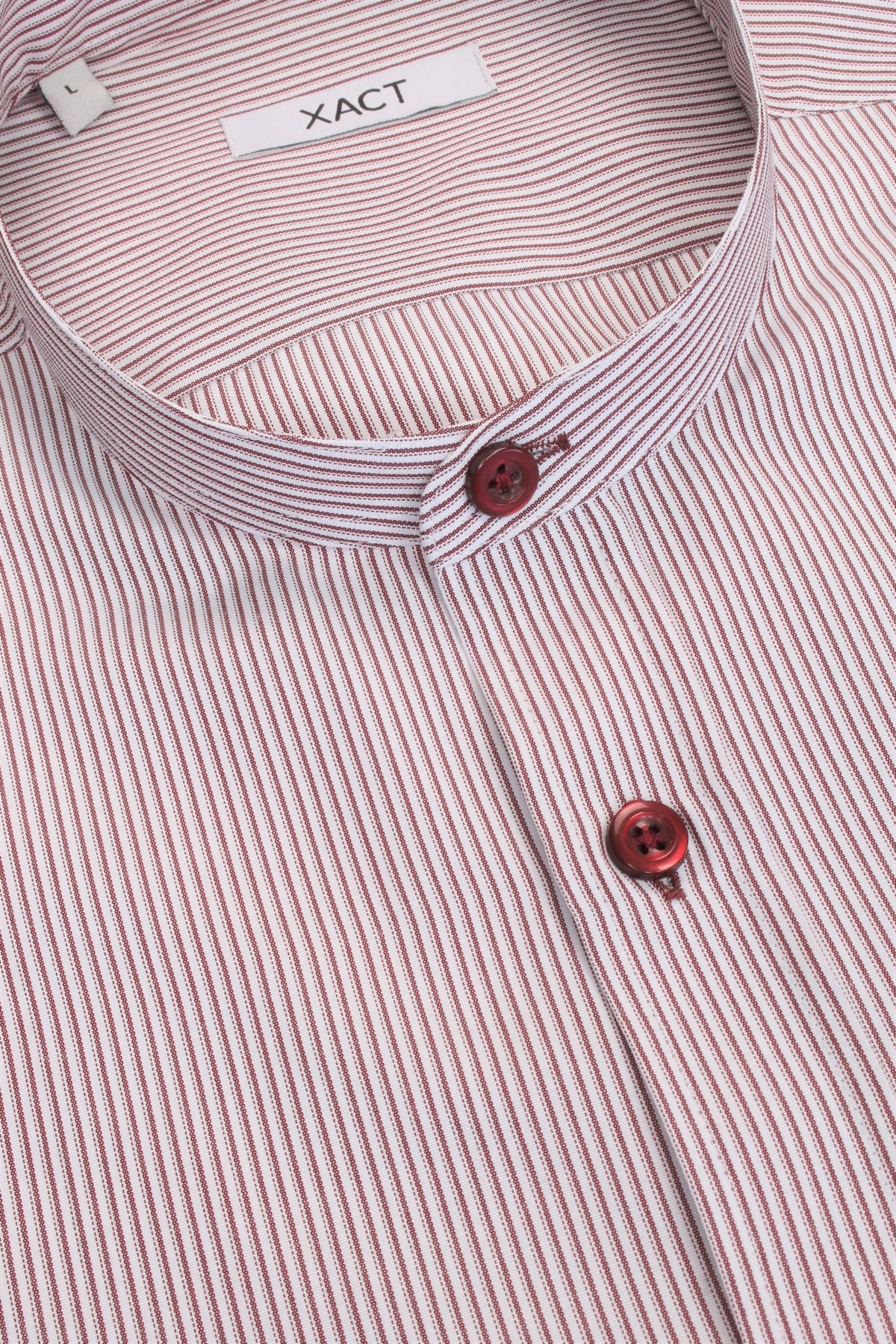 Xact Mens Stripe Grandad Shirt - Long Sleeved, 04, Xsh1078, Burgundy Stripe
