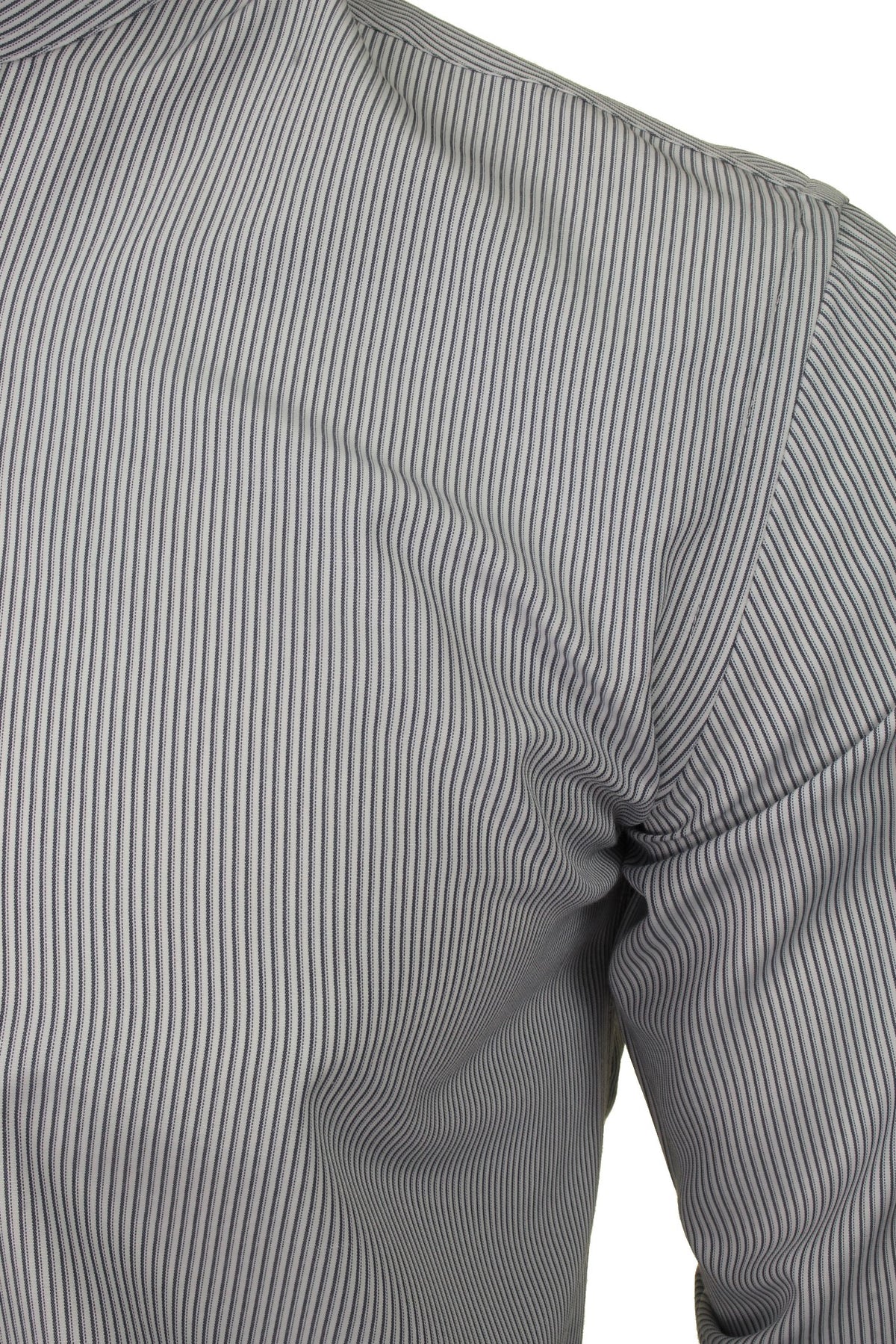 Xact Mens Stripe Grandad Shirt - Long Sleeved, 02, Xsh1078, White Navy Stripe