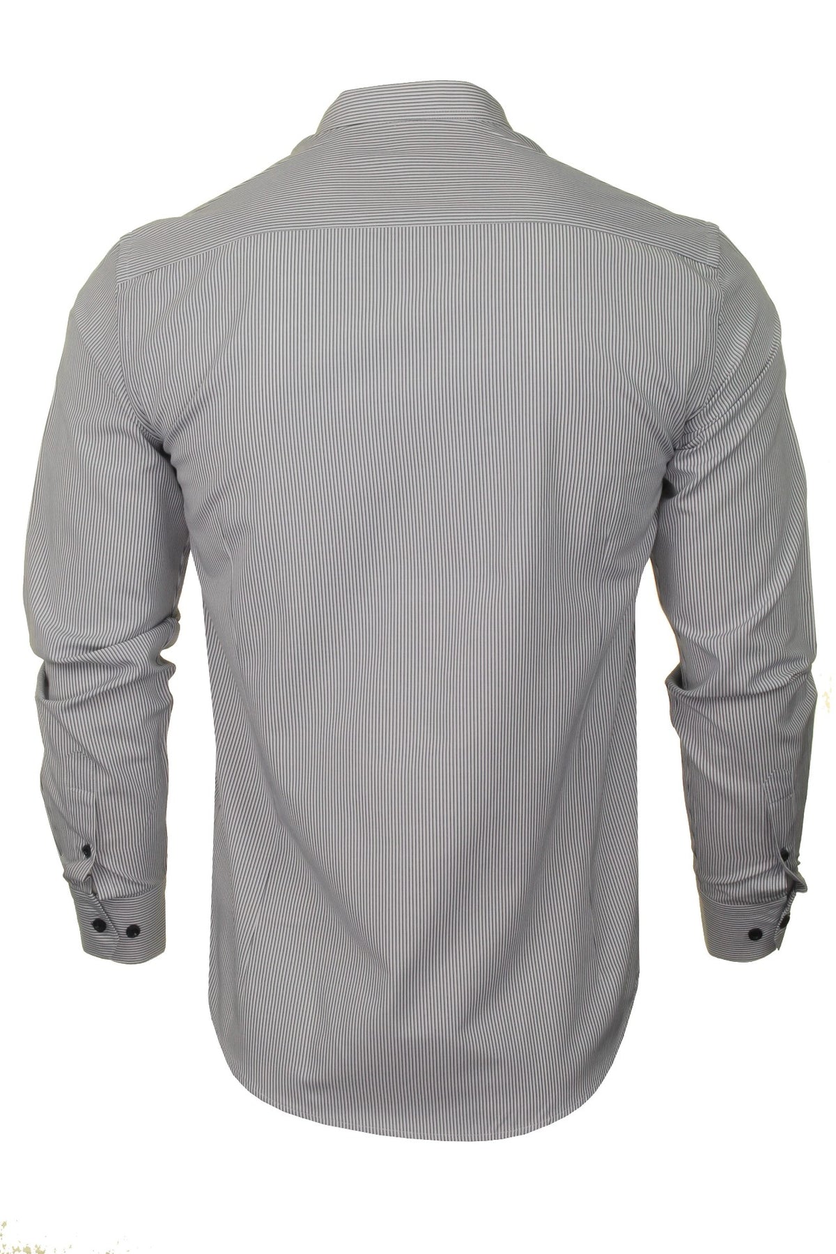 Xact Mens Stripe Grandad Shirt - Long Sleeved, 03, Xsh1078, White Navy Stripe