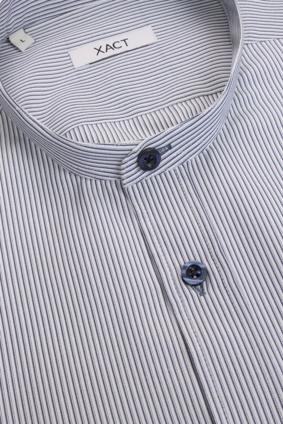 Xact Mens Stripe Grandad Shirt - Long Sleeved, 04, Xsh1078, White Navy Stripe