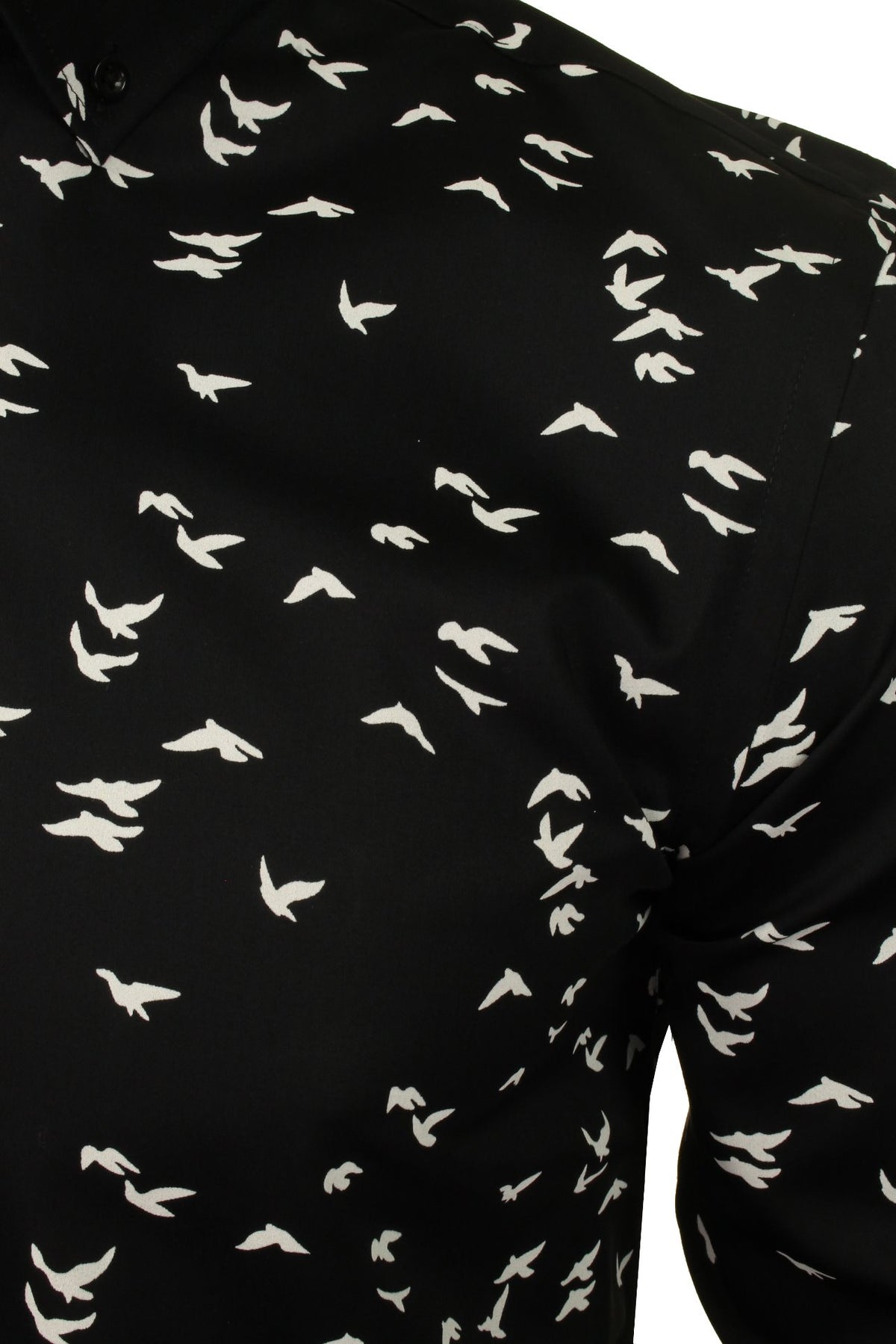 Xact Men's Cotton Bird Print Long Sleeved Shirt, 02, Xsh1083, Black