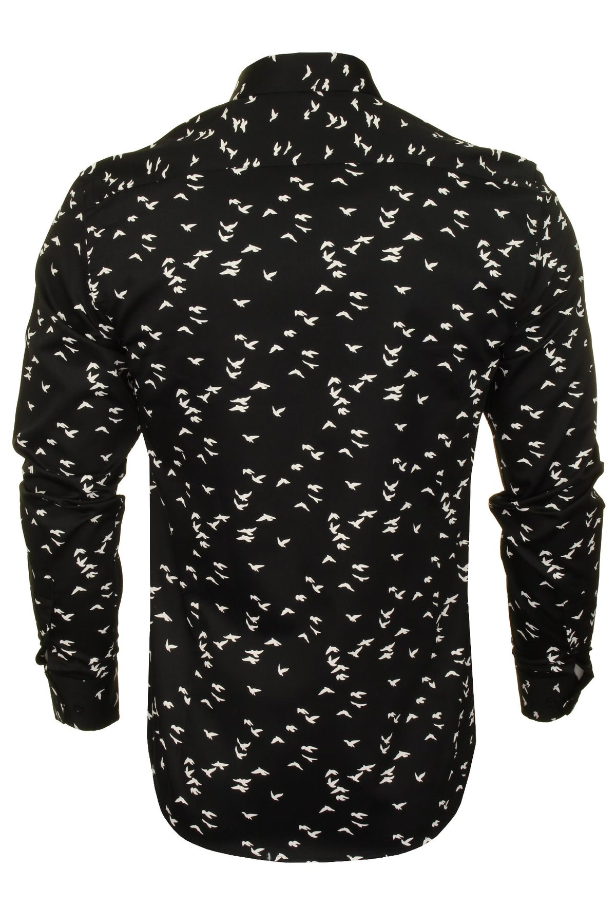Xact Men's Cotton Bird Print Long Sleeved Shirt, 03, Xsh1083, Black