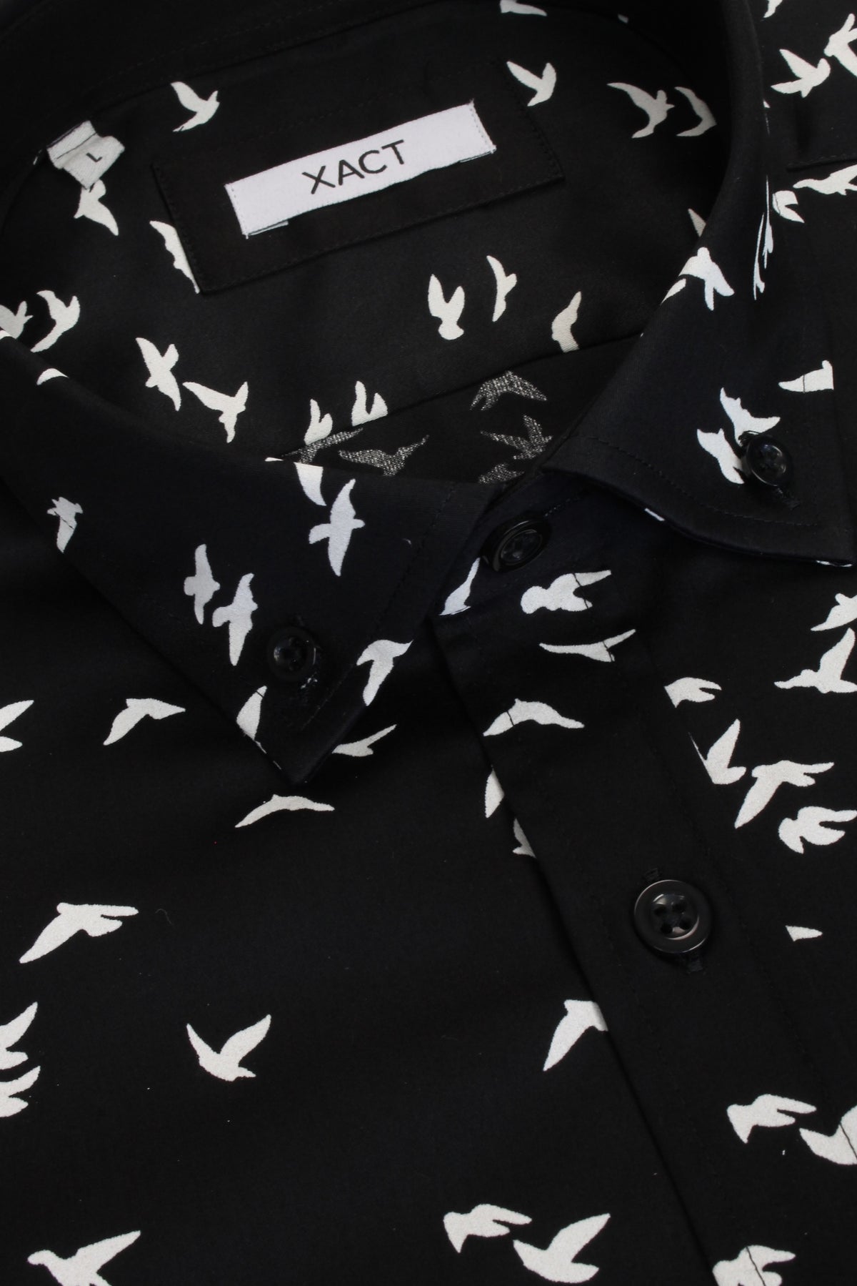 Xact Men's Cotton Bird Print Long Sleeved Shirt, 04, Xsh1083, Black