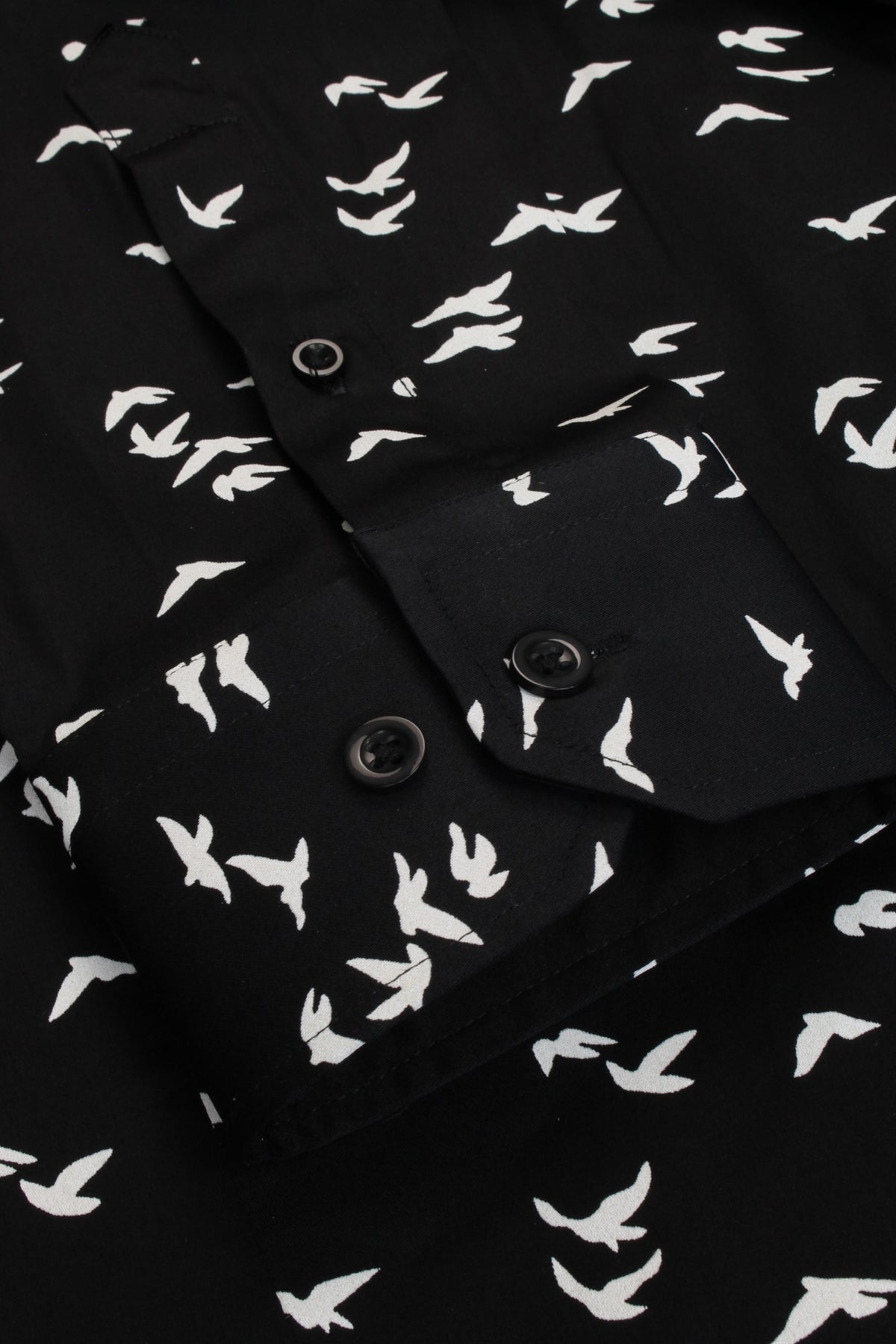 Xact Men's Cotton Bird Print Long Sleeved Shirt, 05, Xsh1083, Black