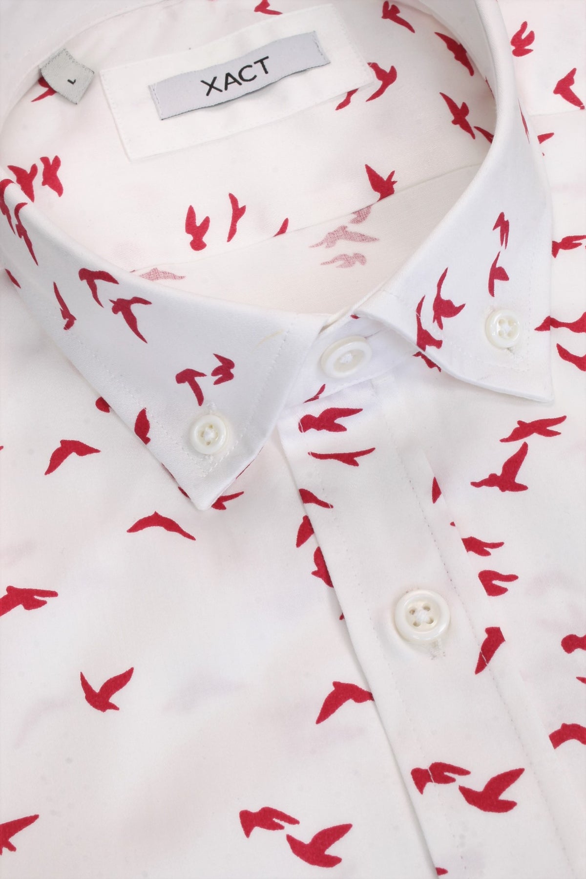 Xact Men's Cotton Bird Print Long Sleeved Shirt, 04, Xsh1083, White