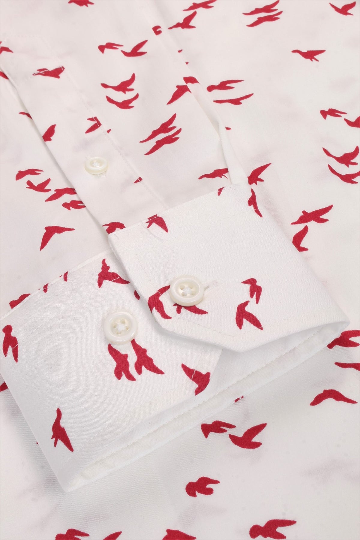 Xact Men's Cotton Bird Print Long Sleeved Shirt, 05, Xsh1083, White