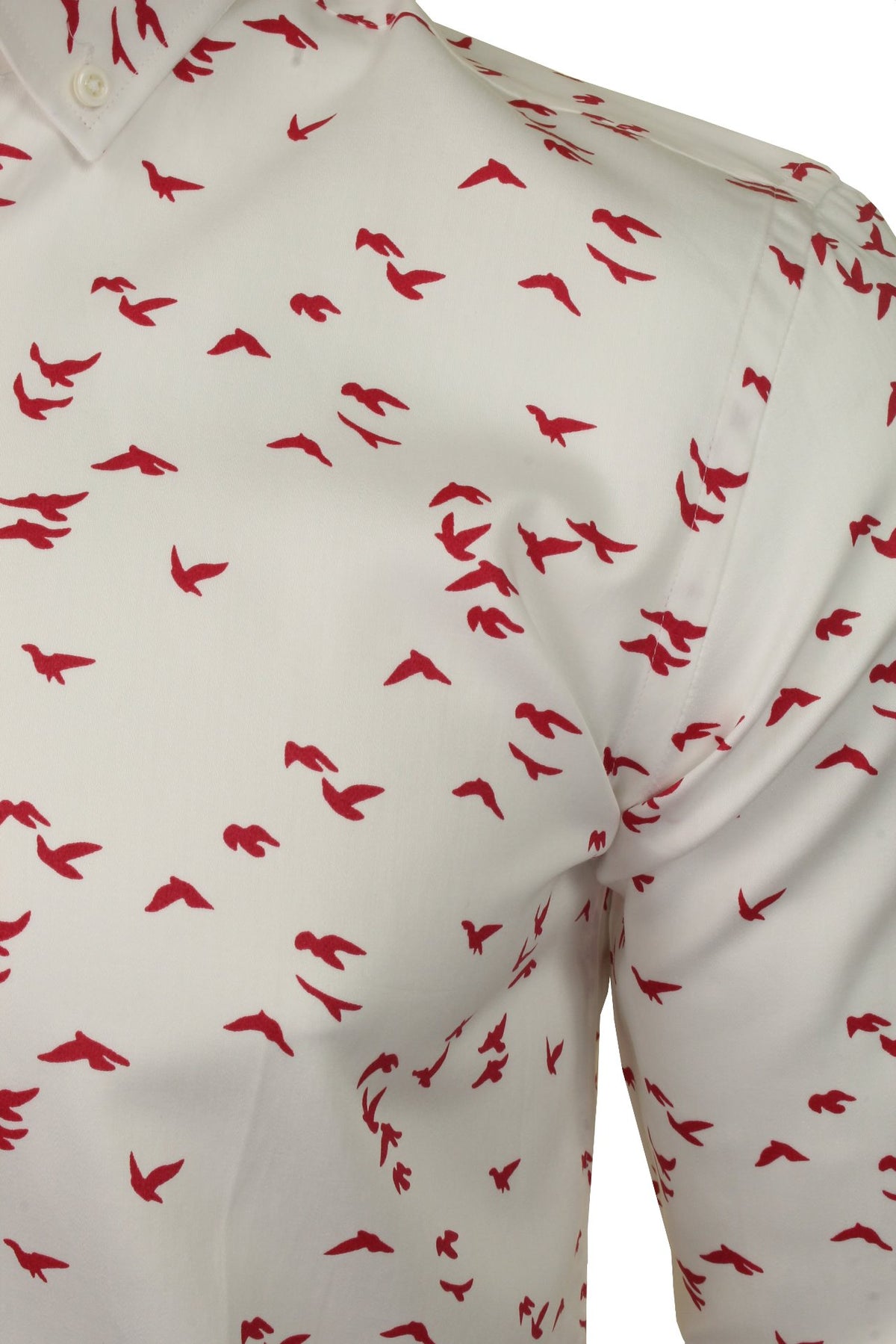 Xact Men's Cotton Bird Print Long Sleeved Shirt, 02, Xsh1083, White