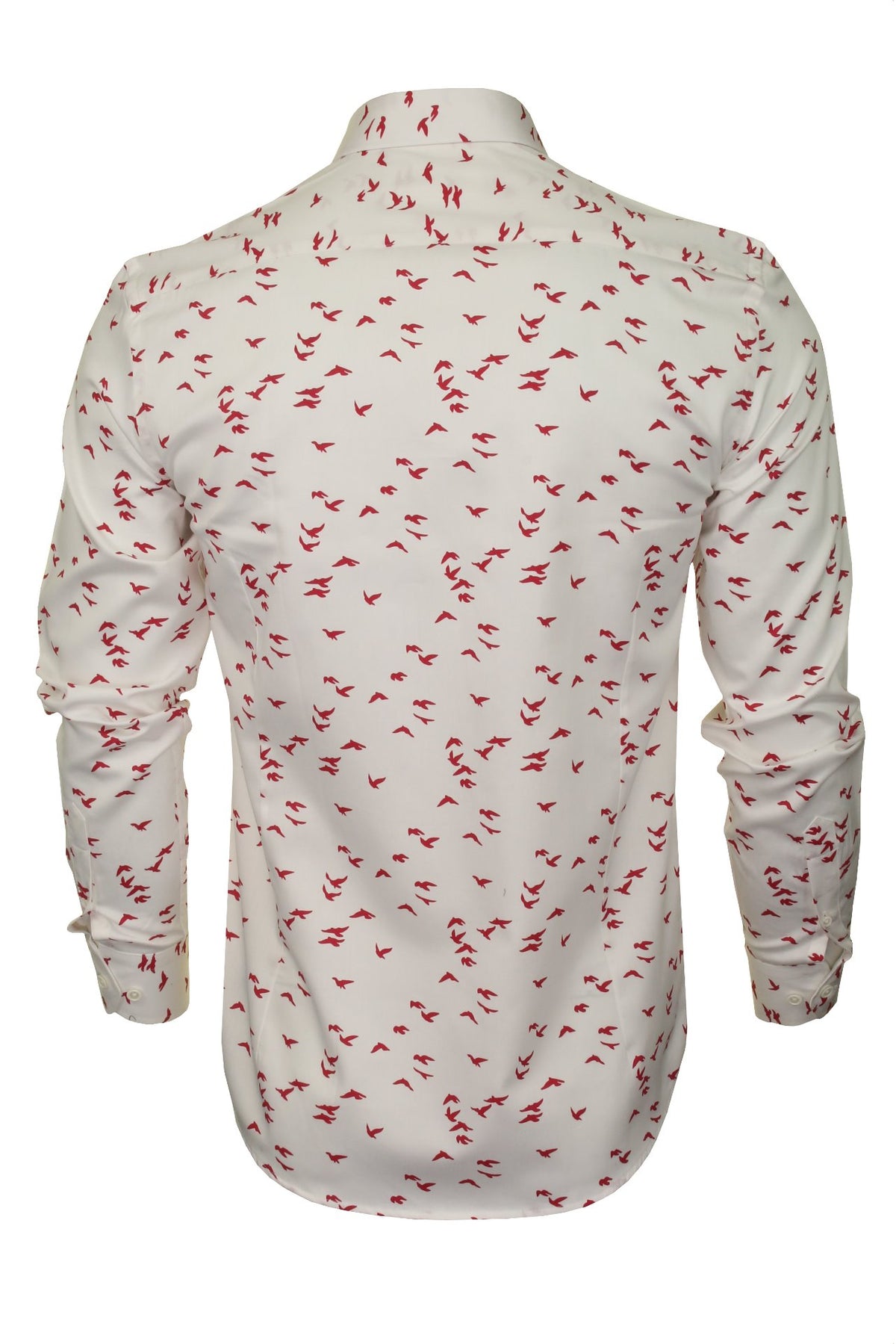 Xact Men's Cotton Bird Print Long Sleeved Shirt, 03, Xsh1083, White