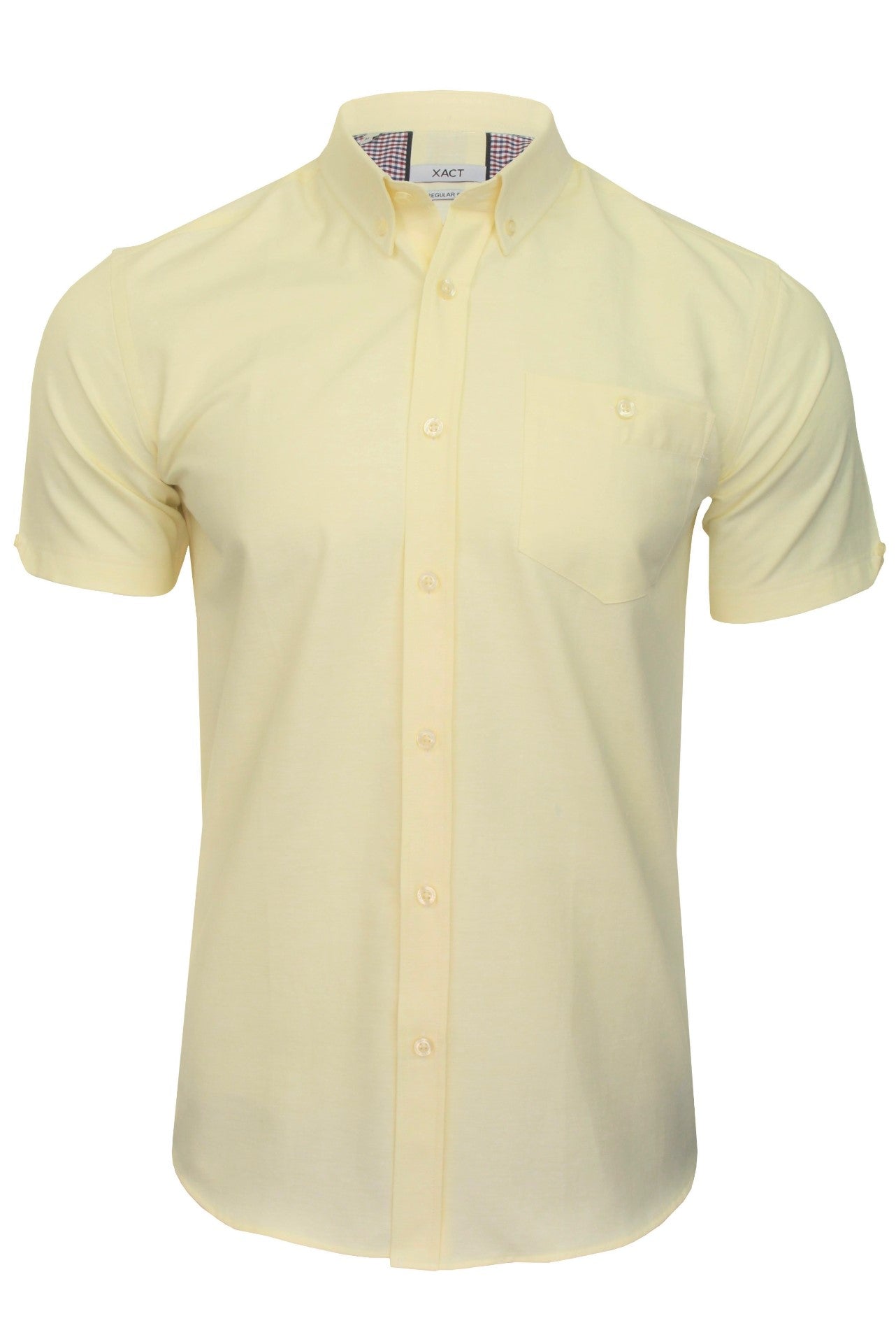 Mens yellow button sale down shirt short sleeve