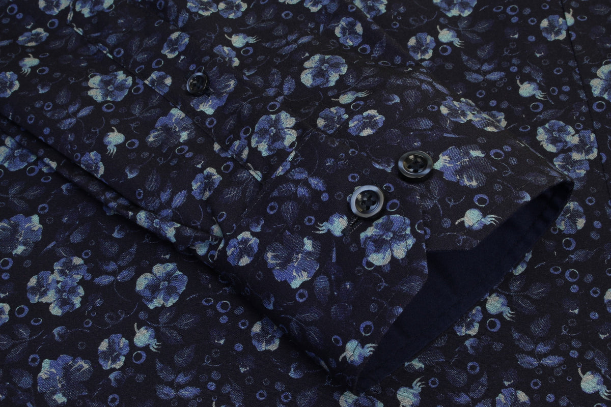 Xact Mens Floral Long Sleeved Shirt, 05, Xsh1089, Navy/ Blue