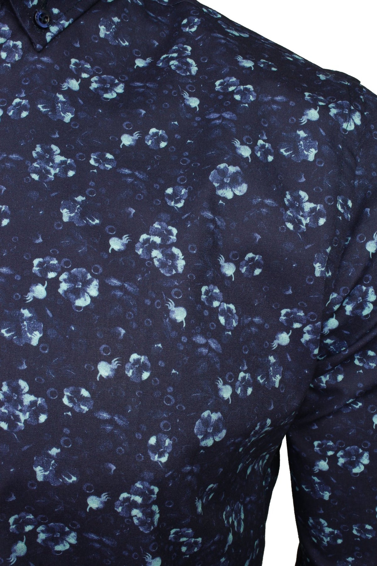 Xact Mens Floral Long Sleeved Shirt, 02, Xsh1089, Navy/ Blue