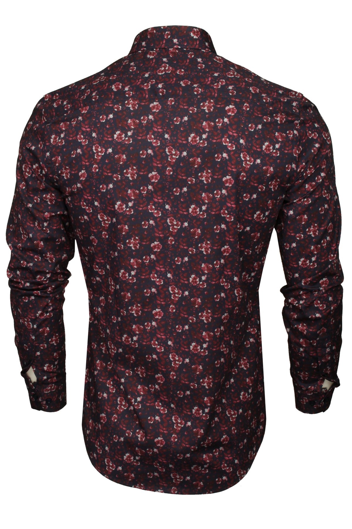 Xact Mens Floral Long Sleeved Shirt, 03, Xsh1089, Navy/ Burgundy