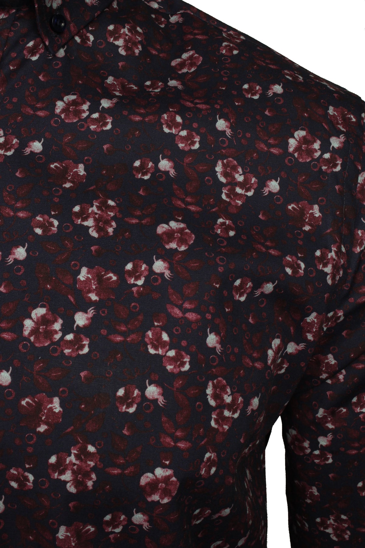 Xact Mens Floral Long Sleeved Shirt, 02, Xsh1089, Navy/ Burgundy
