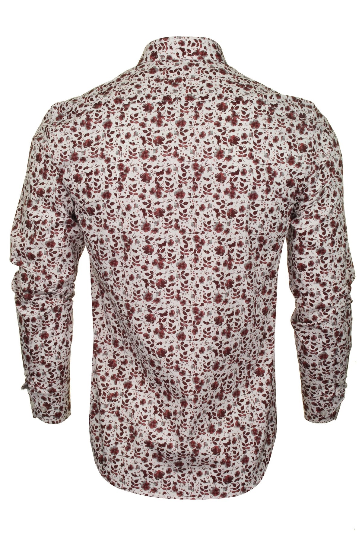 Xact Mens Floral Long Sleeved Shirt, 03, Xsh1089, White/ Burgundy