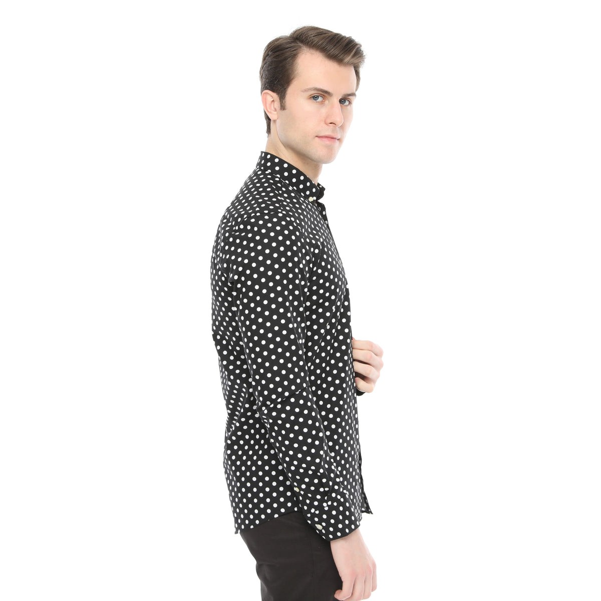 Xact Mens Polka Dot Shirt - Long Sleeved Mod Vintage, 04, XSH1091, Black/ White