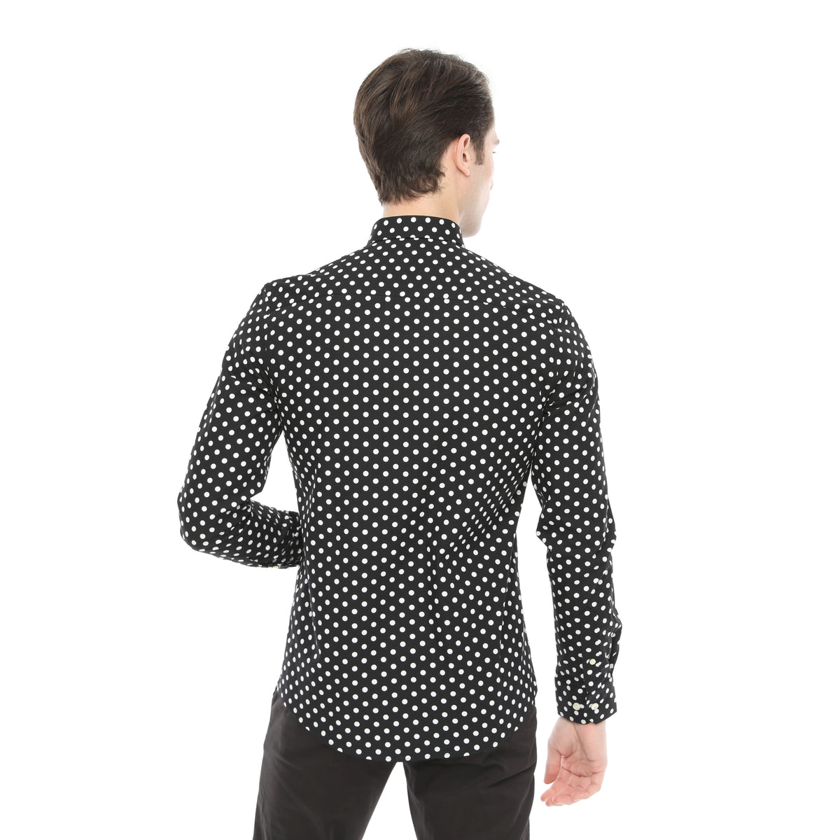 Xact Mens Polka Dot Shirt - Long Sleeved Mod Vintage, 05, XSH1091, Black/ White