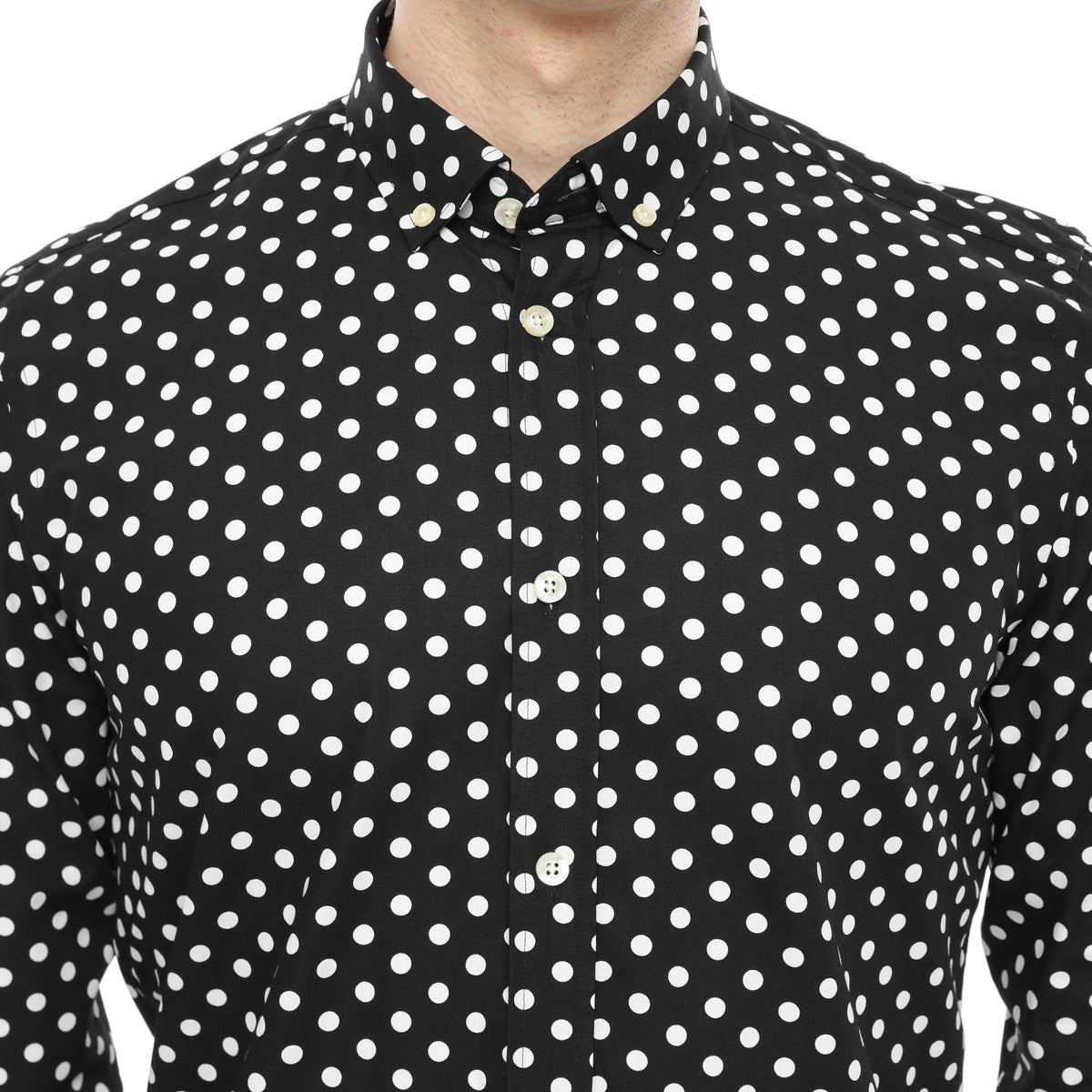 Xact Mens Polka Dot Shirt - Long Sleeved Mod Vintage, 07, XSH1091, Black/ White