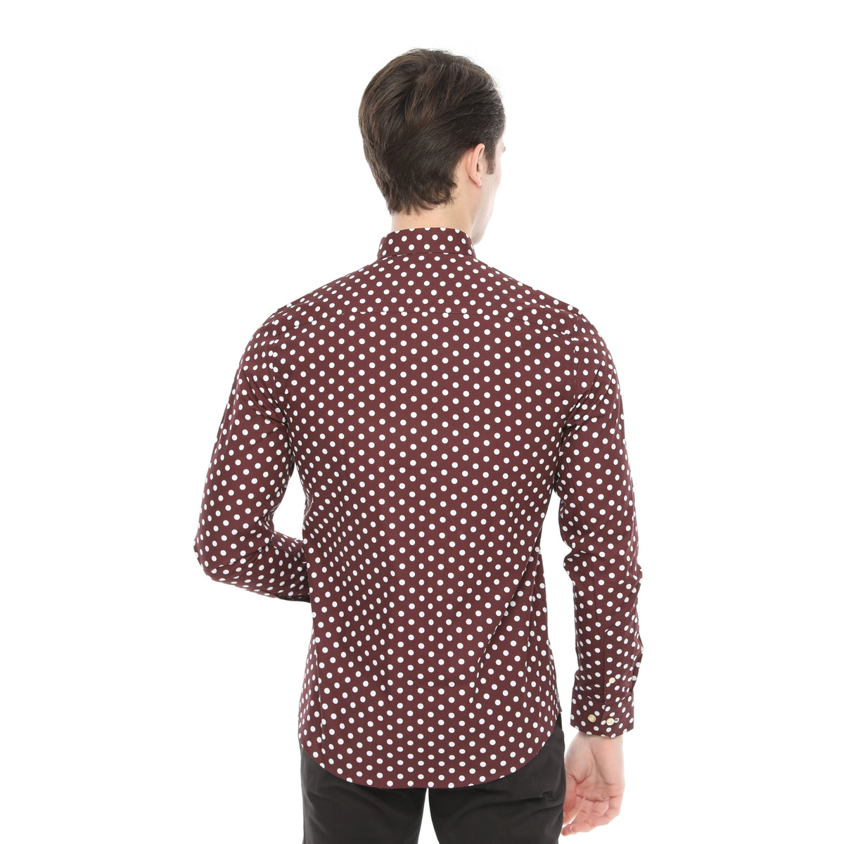 Xact Mens Polka Dot Shirt - Long Sleeved Mod Vintage, 05, XSH1091, Burgundy/ White