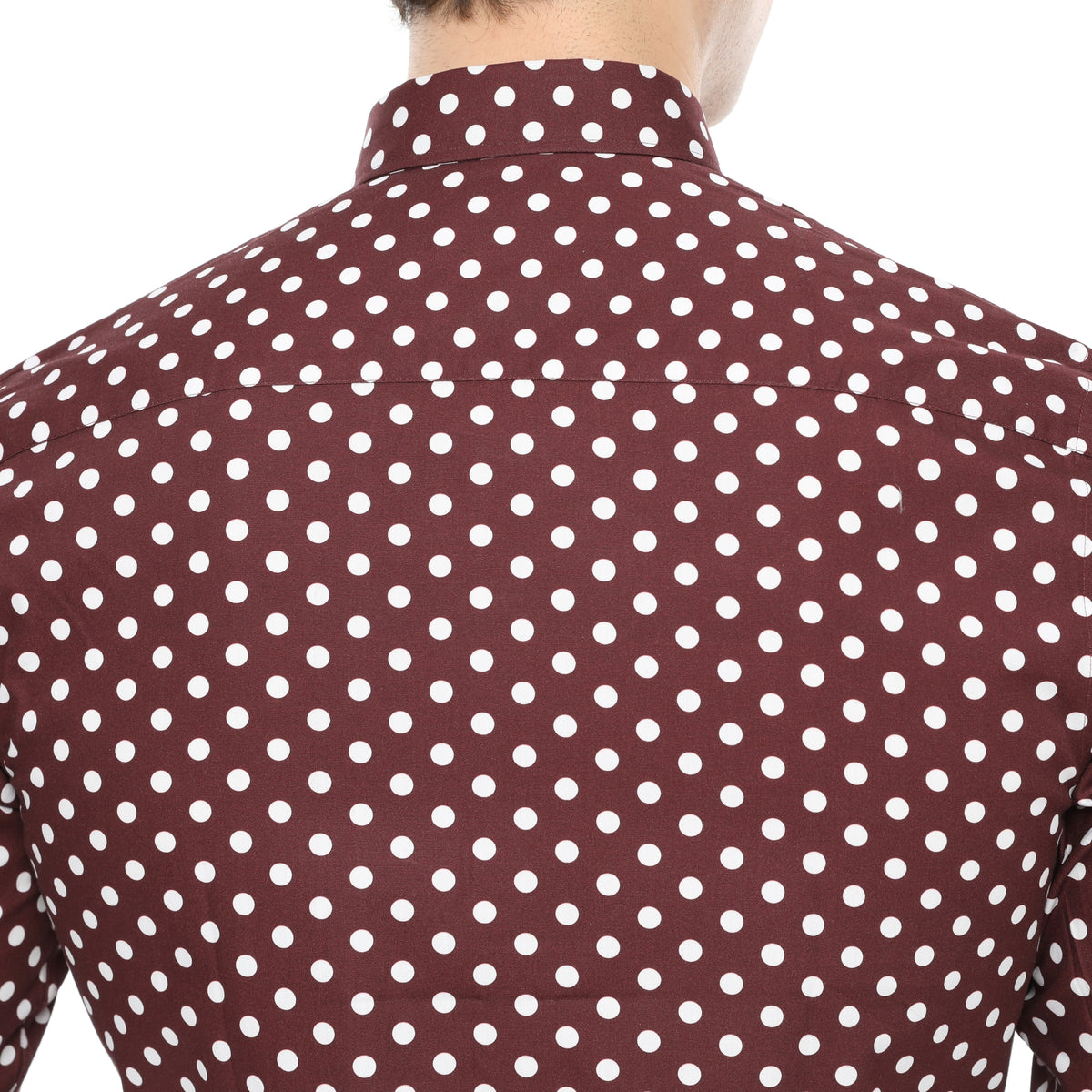 Xact Mens Polka Dot Shirt - Long Sleeved Mod Vintage, 06, XSH1091, Burgundy/ White