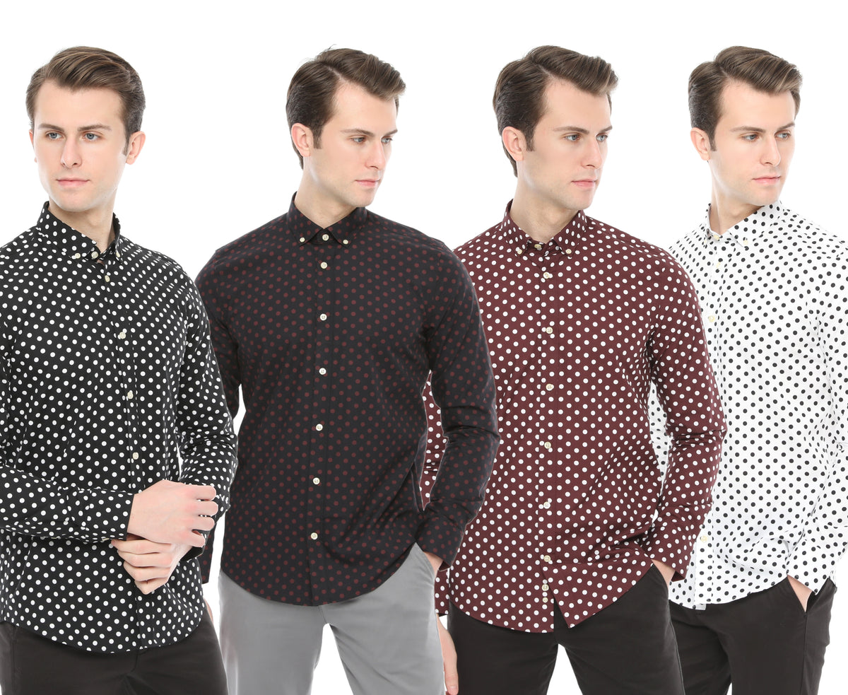 Xact Mens Polka Dot Shirt - Long Sleeved Mod Vintage, 01, XSH1091