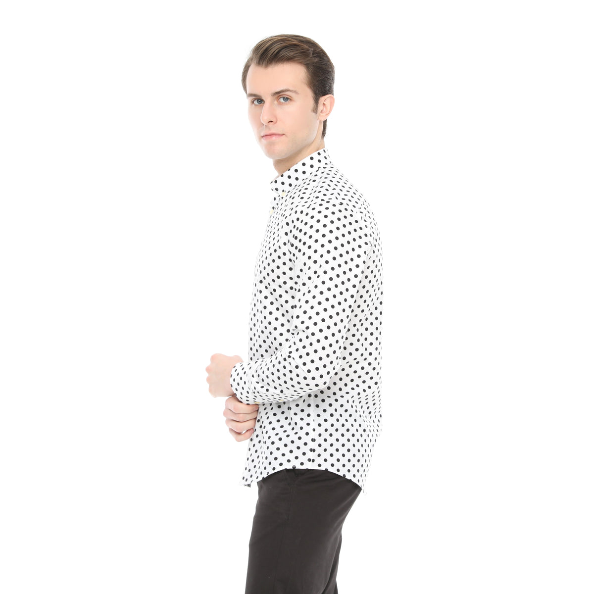 Xact Mens Polka Dot Shirt - Long Sleeved Mod Vintage, 03, XSH1091, White/ Black