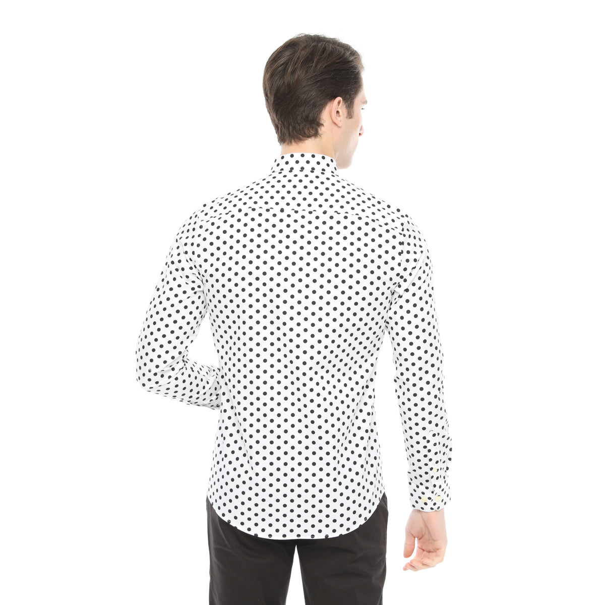 Xact Mens Polka Dot Shirt - Long Sleeved Mod Vintage, 05, XSH1091, White/ Black