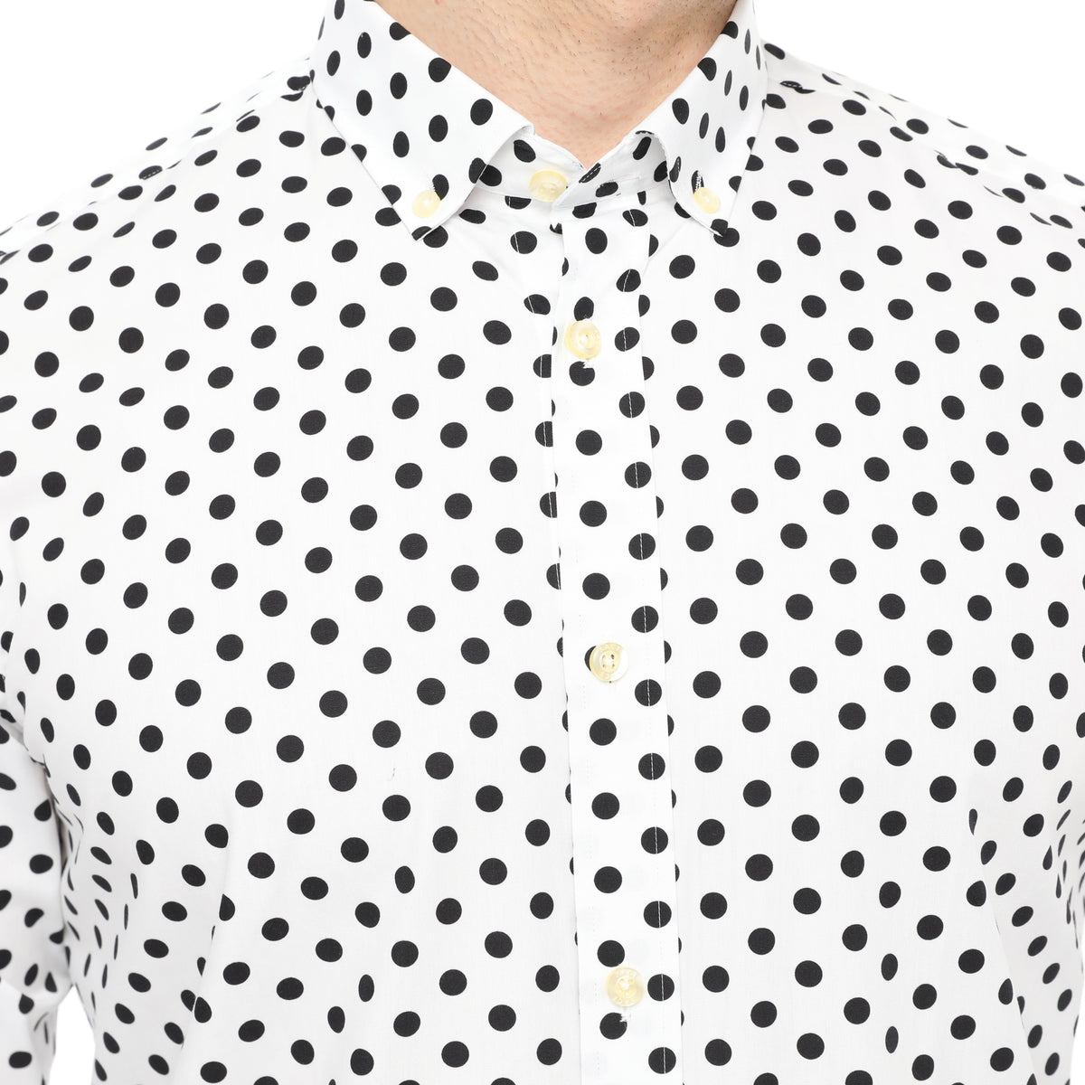 Xact Mens Polka Dot Shirt - Long Sleeved Mod Vintage, 07, XSH1091, White/ Black
