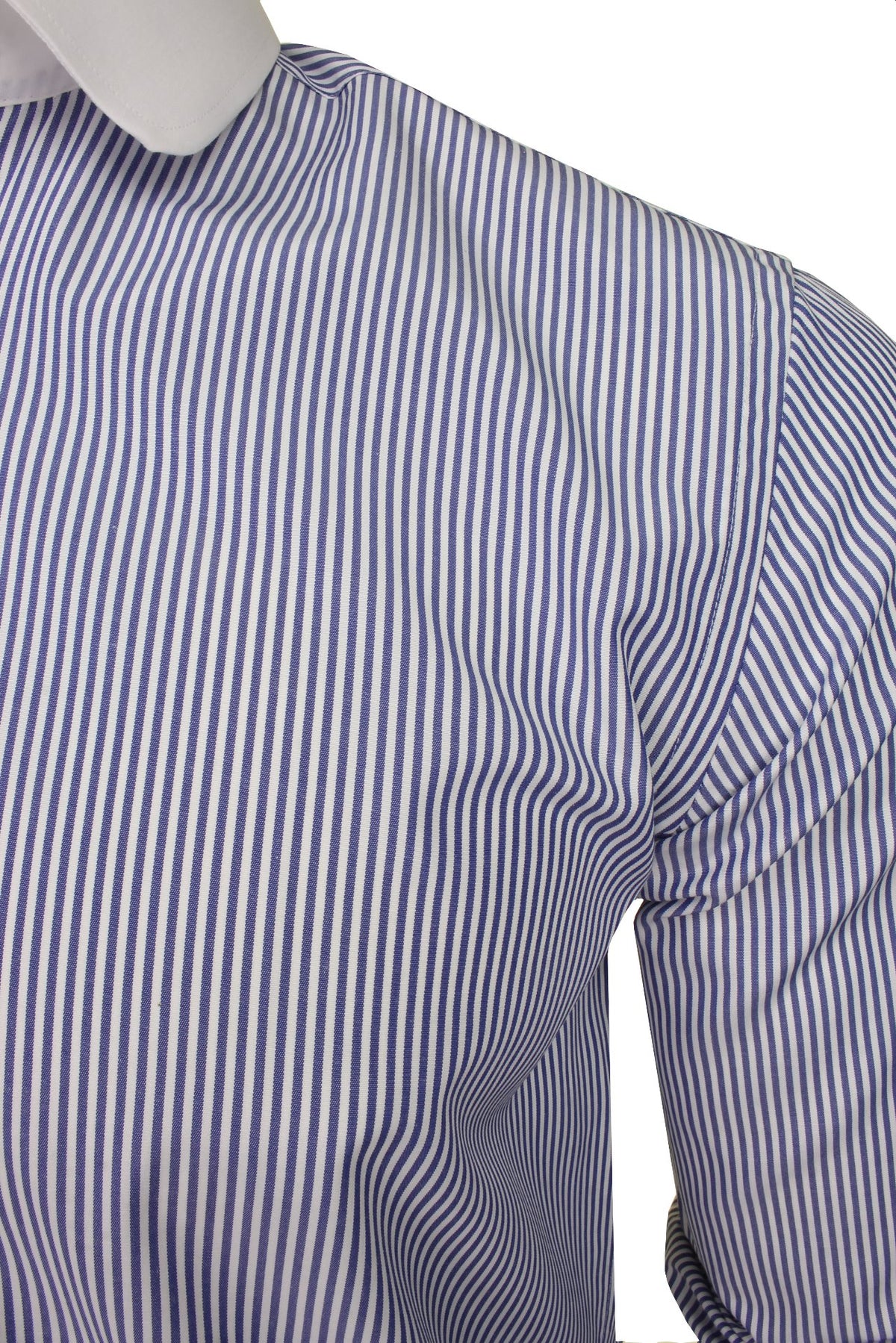 Xact Men's Long-Sleeved Striped Shirt with White Penny/Club Collar and White Cuffs, 02, Xsh1092, White Collar - Blue Stripe